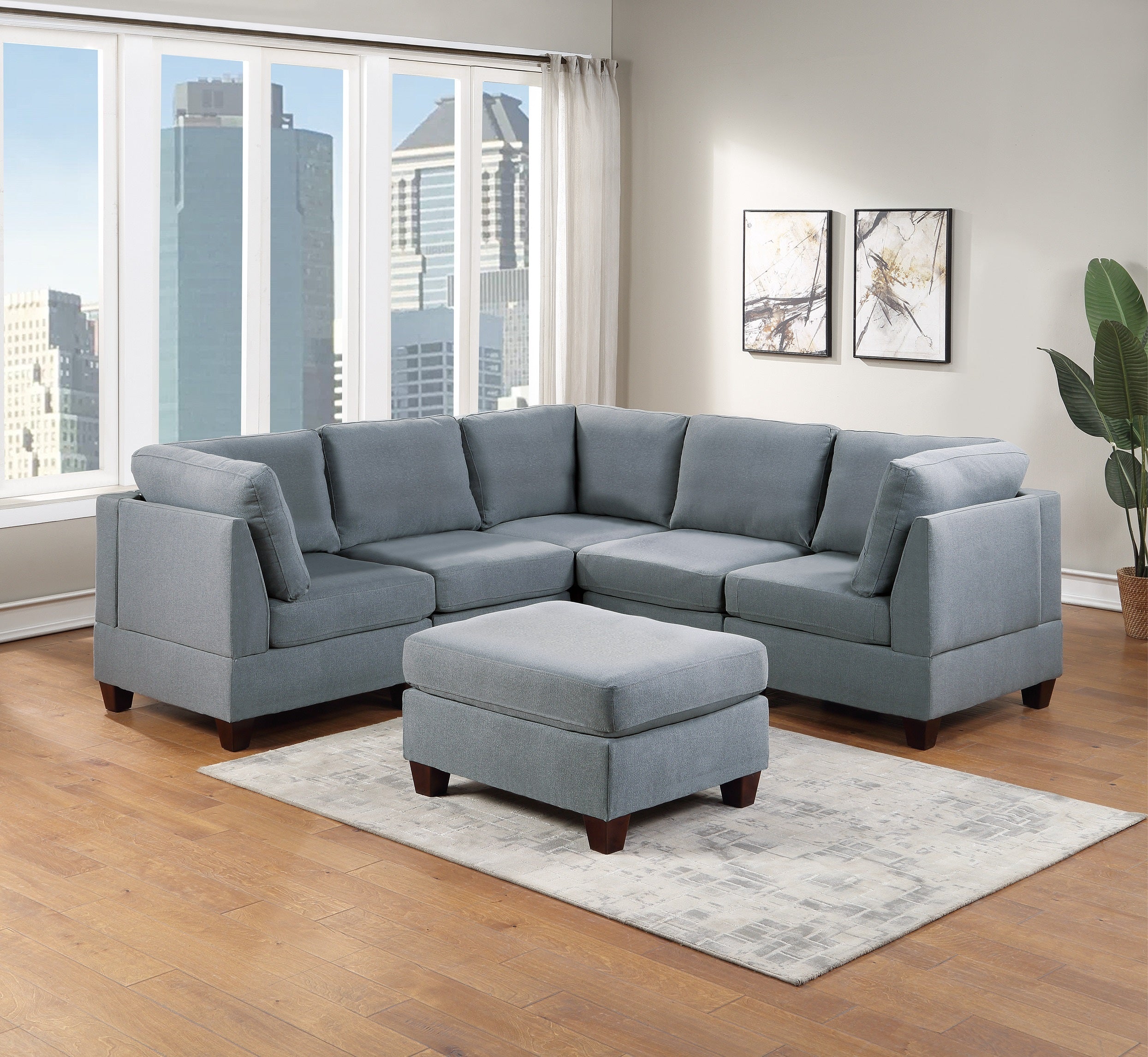 Modular Sectional 6pc Grey Living Room Couch Furniture Set