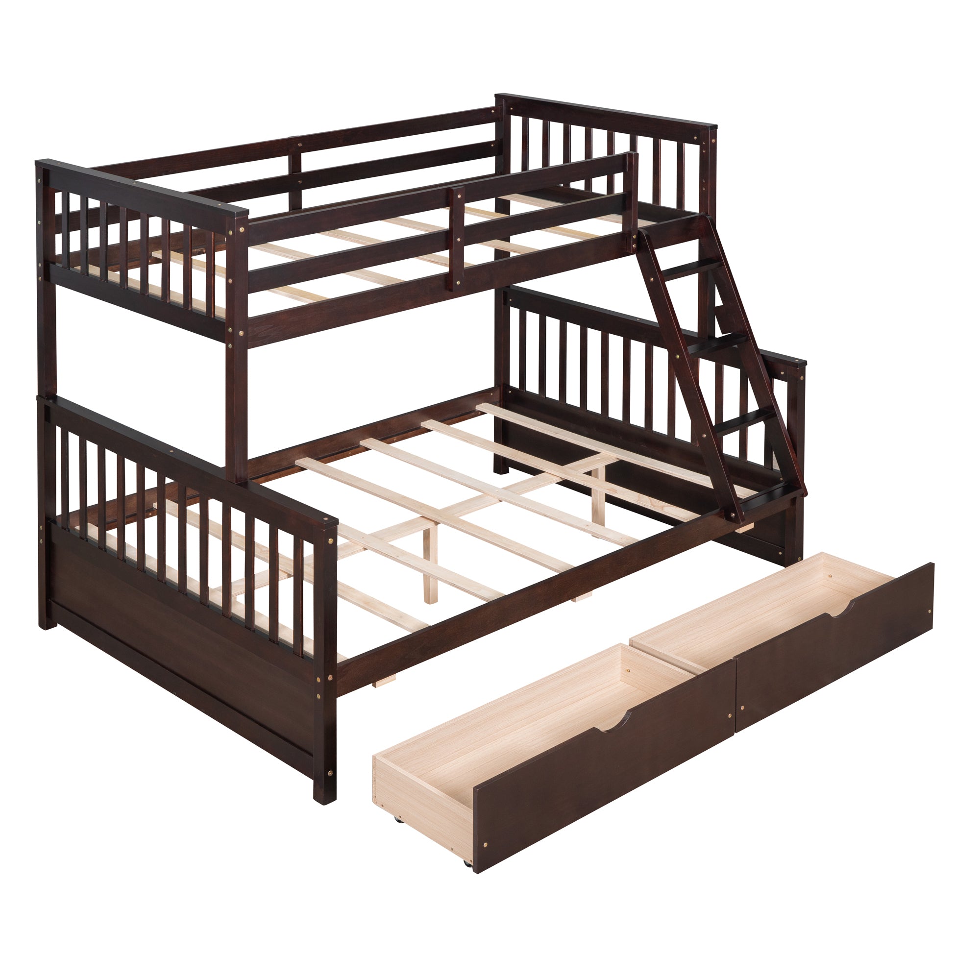 Stefan Twin Over Full Bunk Bed, Ladder, 2 Storage Drawers, Espresso