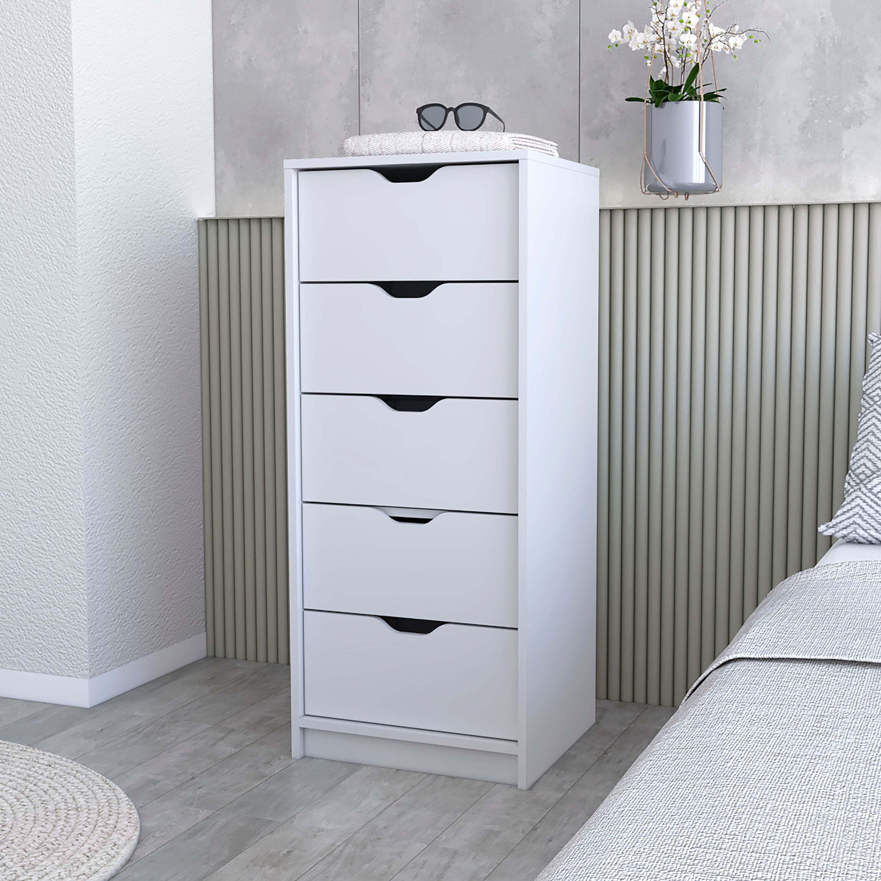 Logan White 5-Drawer Narrow Dresser: Bedroom Storage Solution