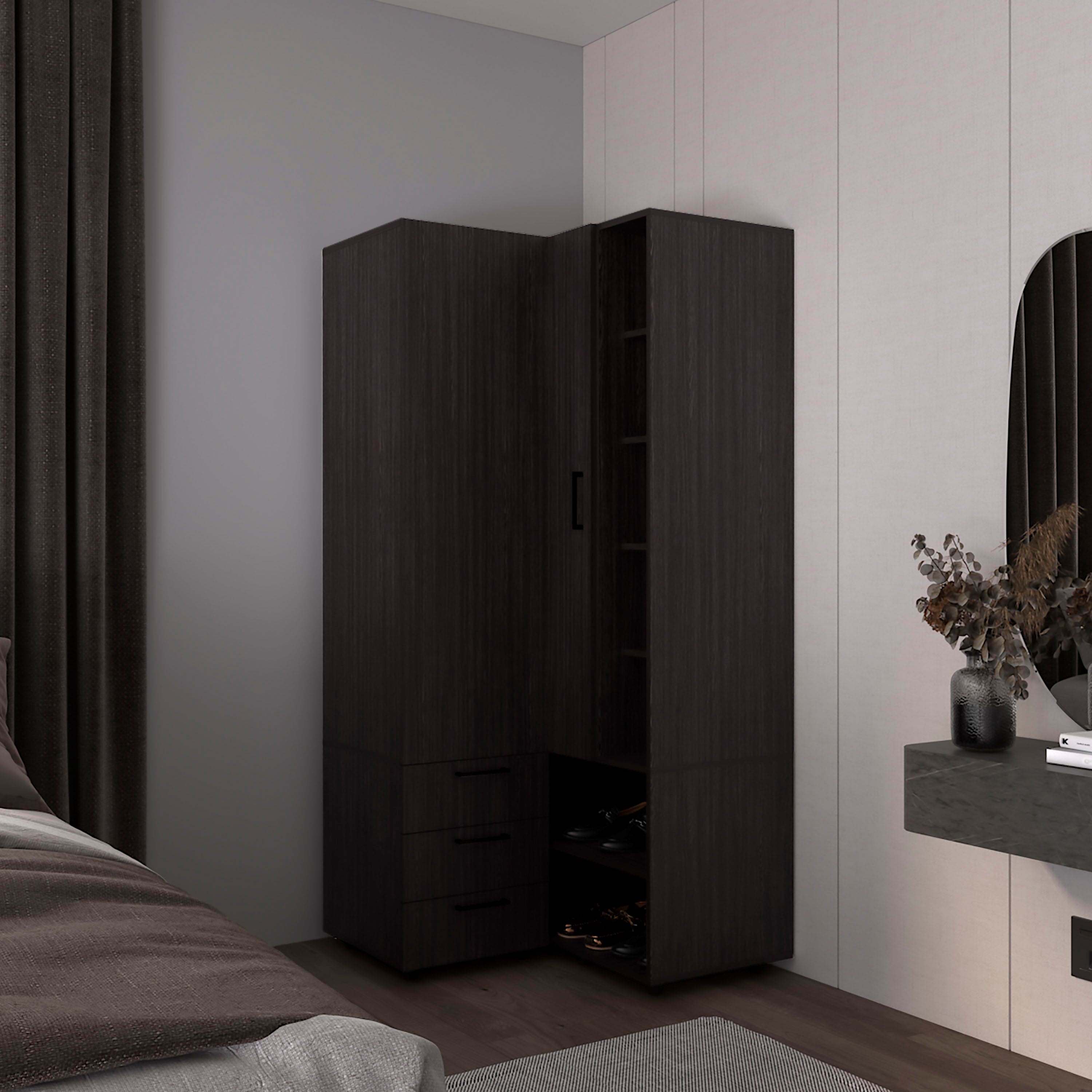 Black Wengue Bedroom Armoire 1-Door 3-Drawer 7-Shelf Storage