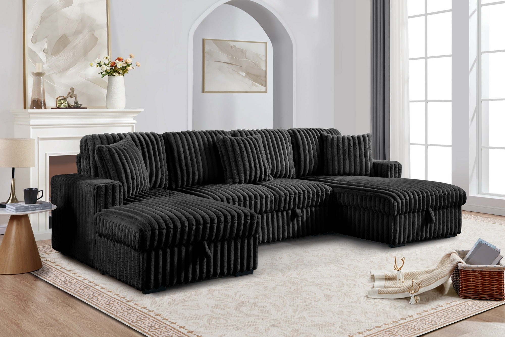 Dark Grey Sectional Sofa: Pull Bed, Storage & Chaise