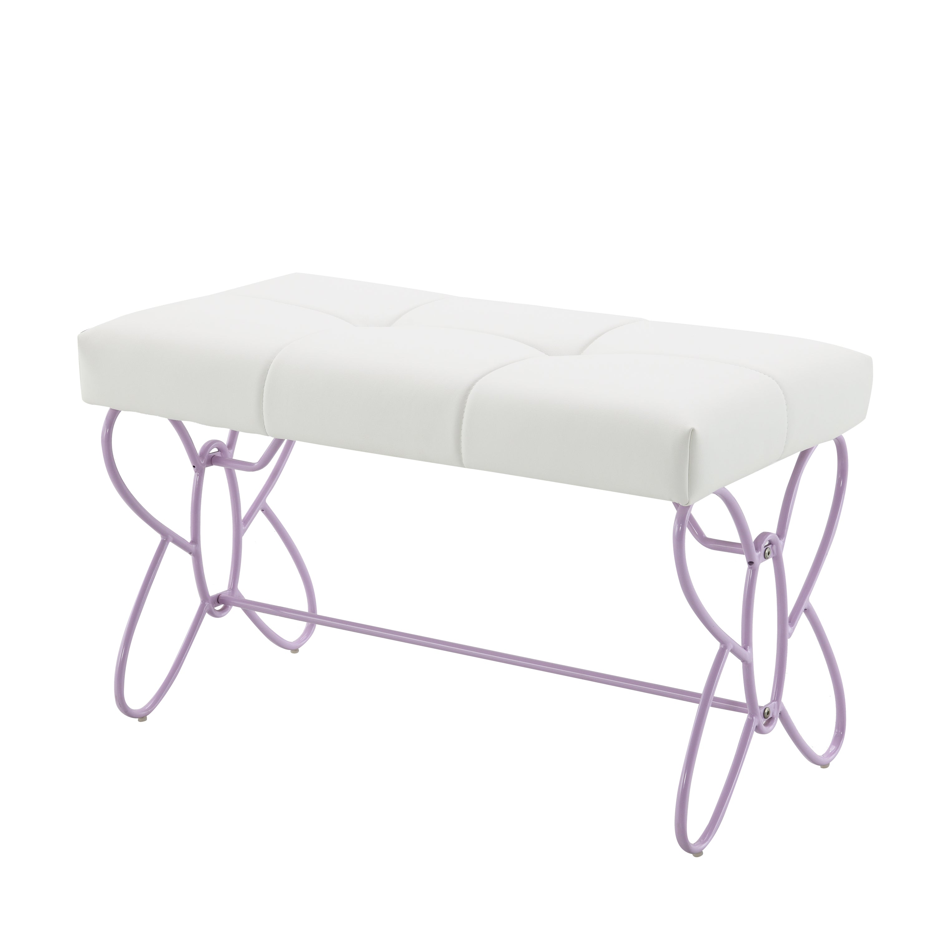 Priya II White Synthetic Leather Bench - Purple Finish