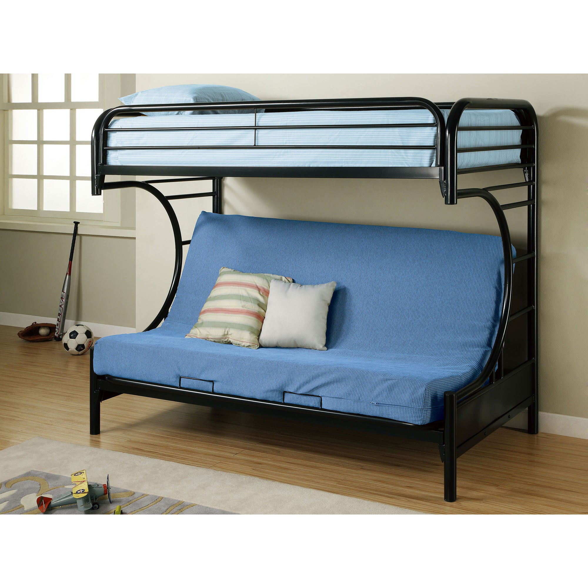 Kenston Black Twin Over Futon Bunk Bed - Space-Saving & Versatile