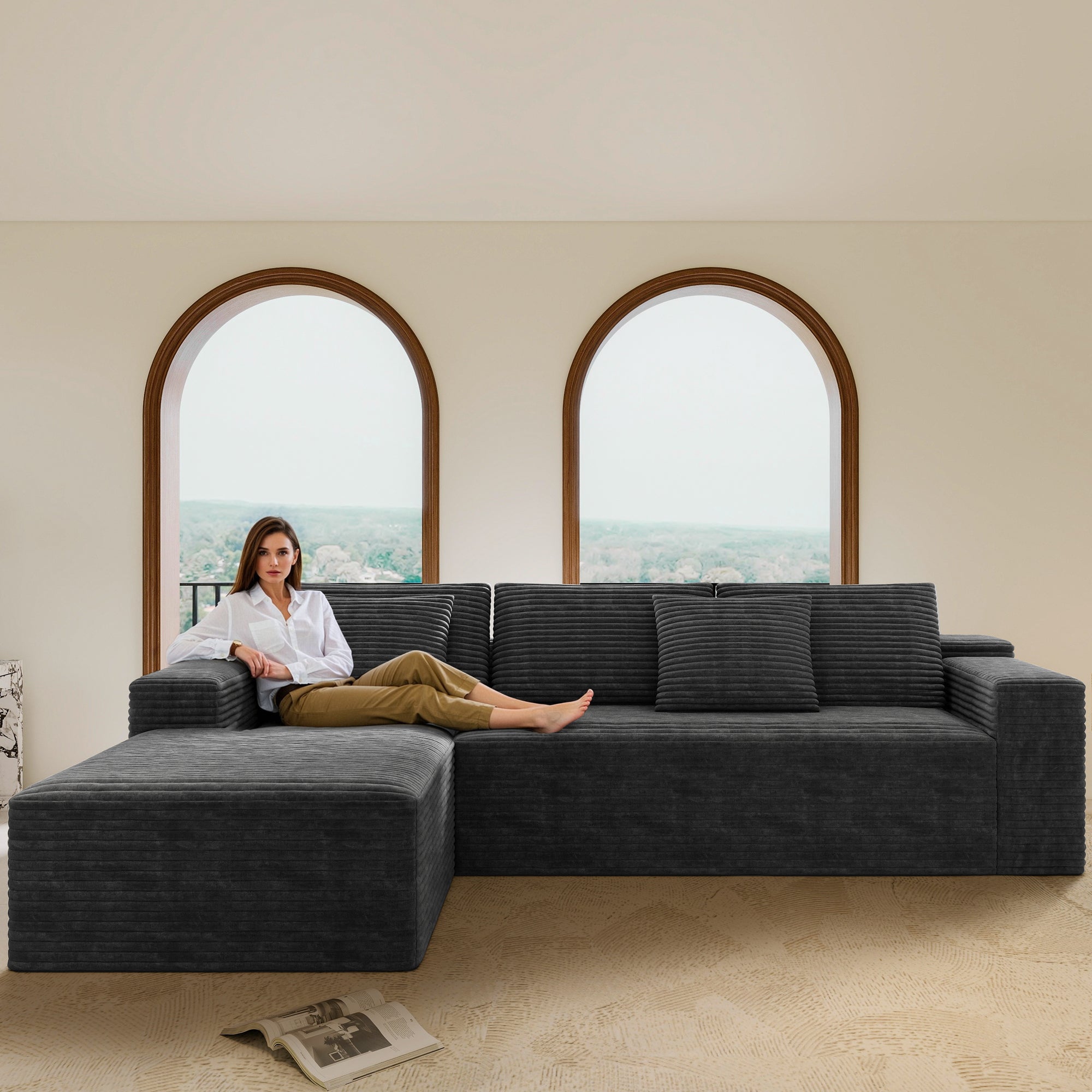 Cloud Sectional L-Shape Sofa - Modern Deep Seat Grey Couch