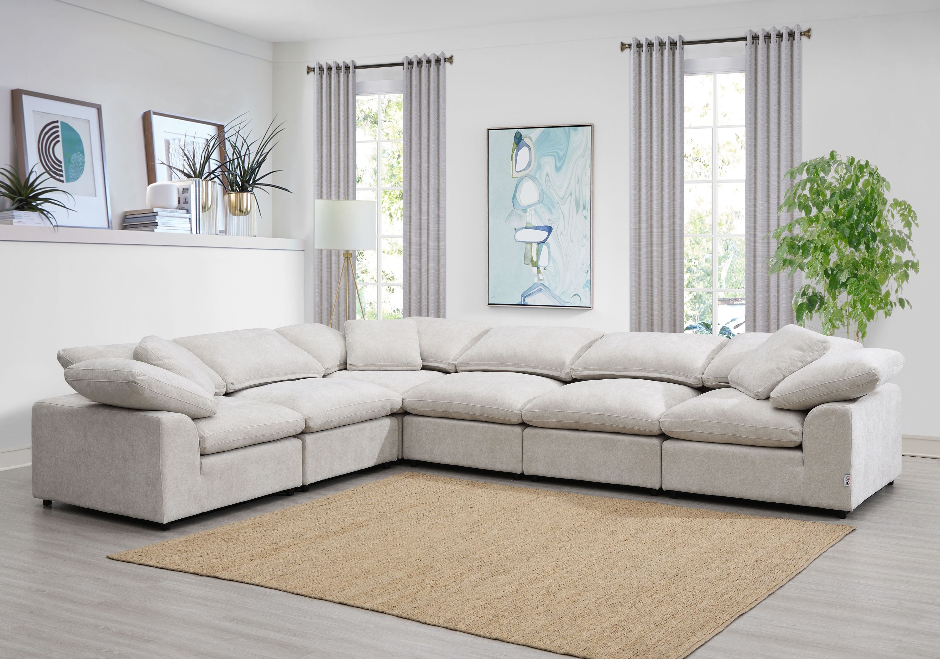 Naveen Ivory Linen 6Pcs Modular Sectional Sofa