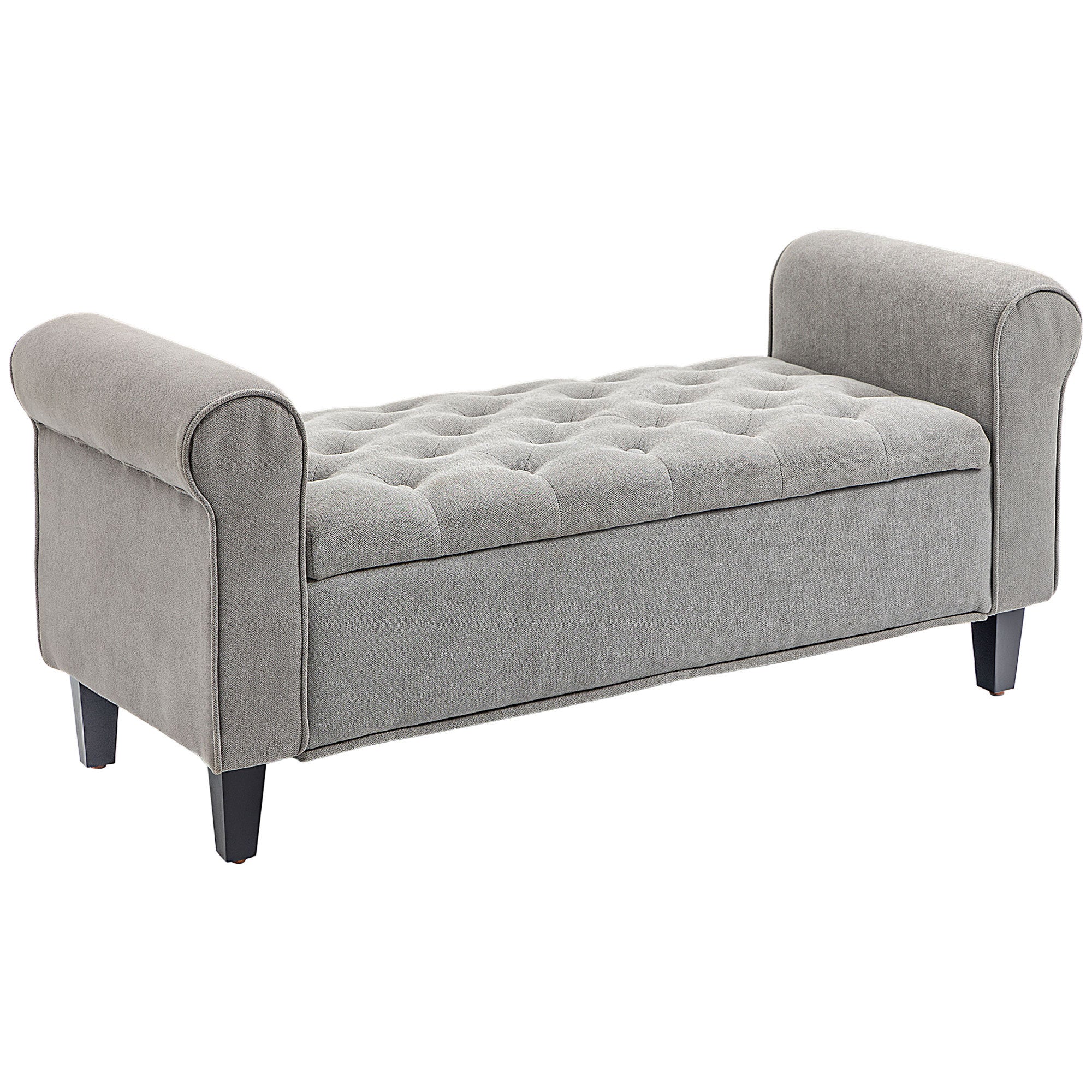 HOMCOM 50" Gray Storage Ottoman Bench with Rolled Arms