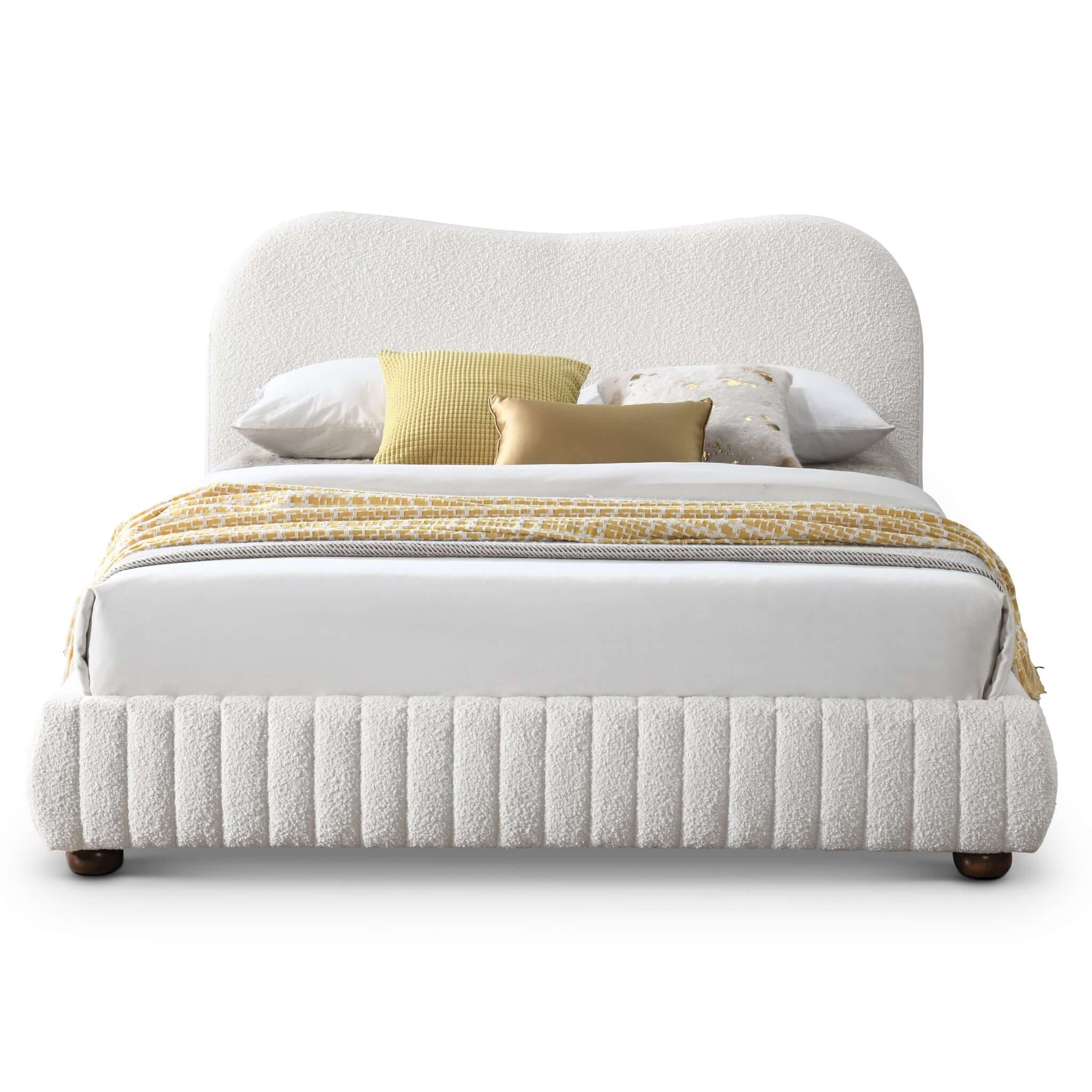 Norme Queen Boucle Upholstered Low Profile Platform Bed, Cream