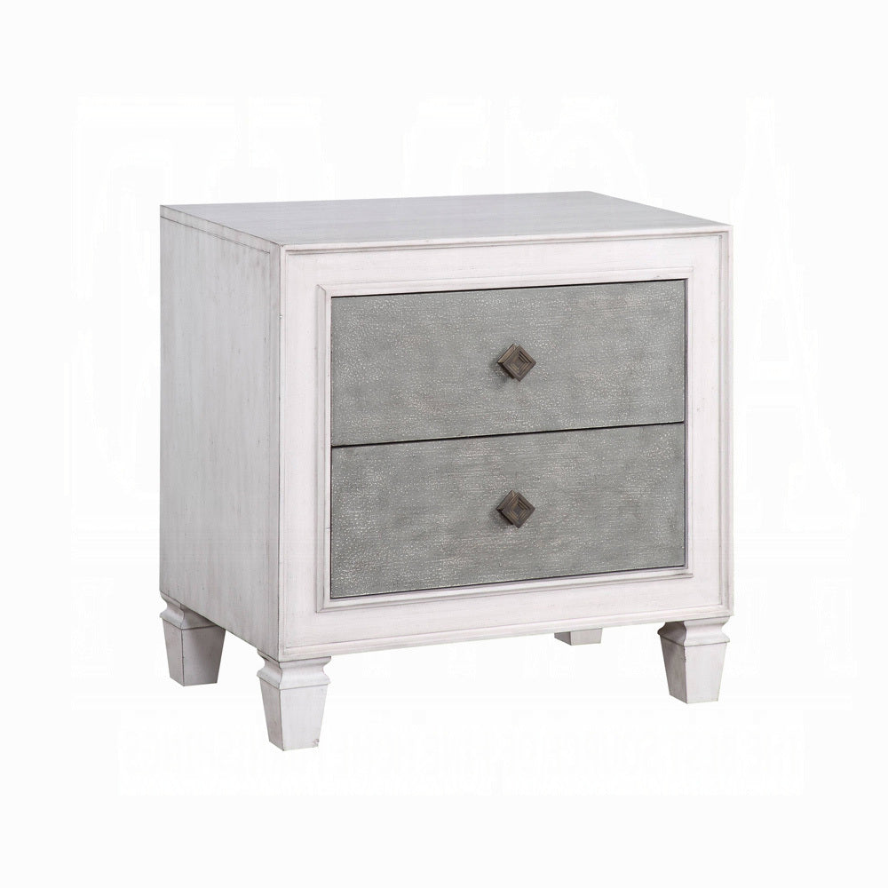 Two-Tone Rustic Gray Weathered White 2-Drawer Nightstand
