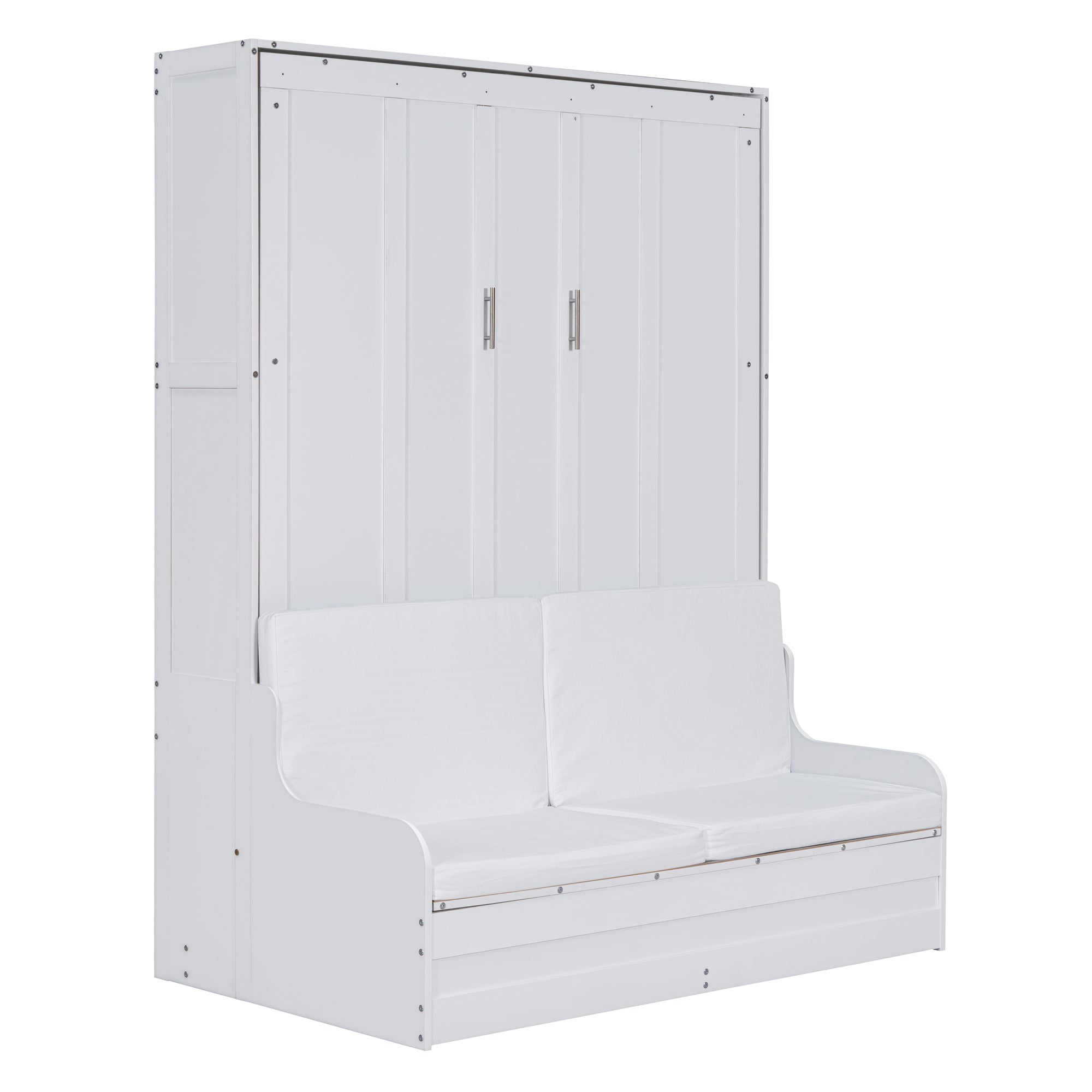 Space-Saving Queen Murphy Wall Bed - White MDF, Plywood & Cushion