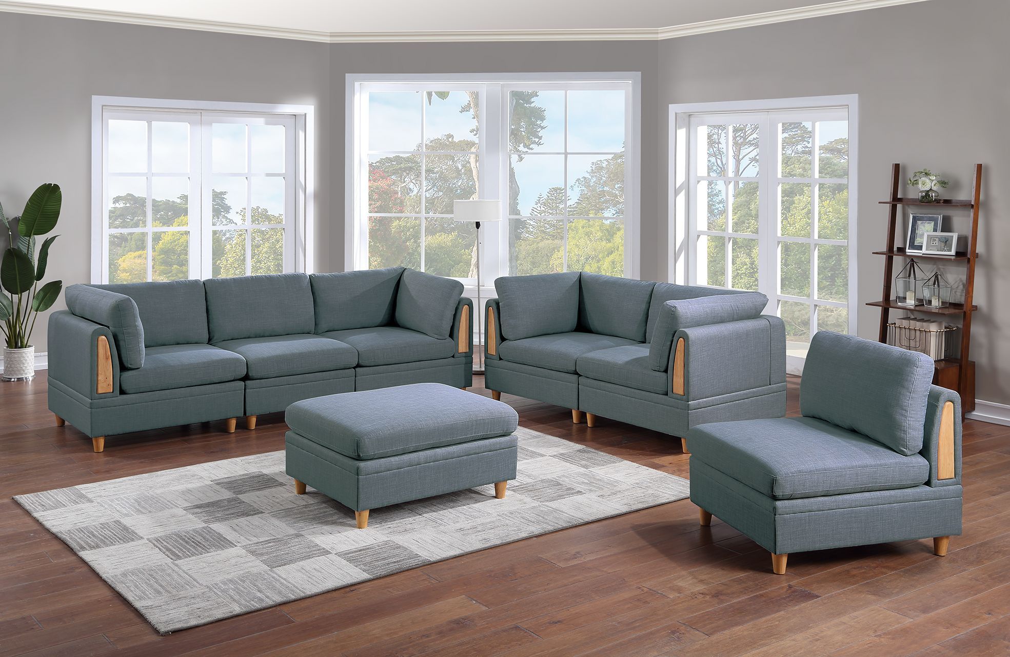 Contemporary 7pc Dorris Fabric Sectional Sofa Set