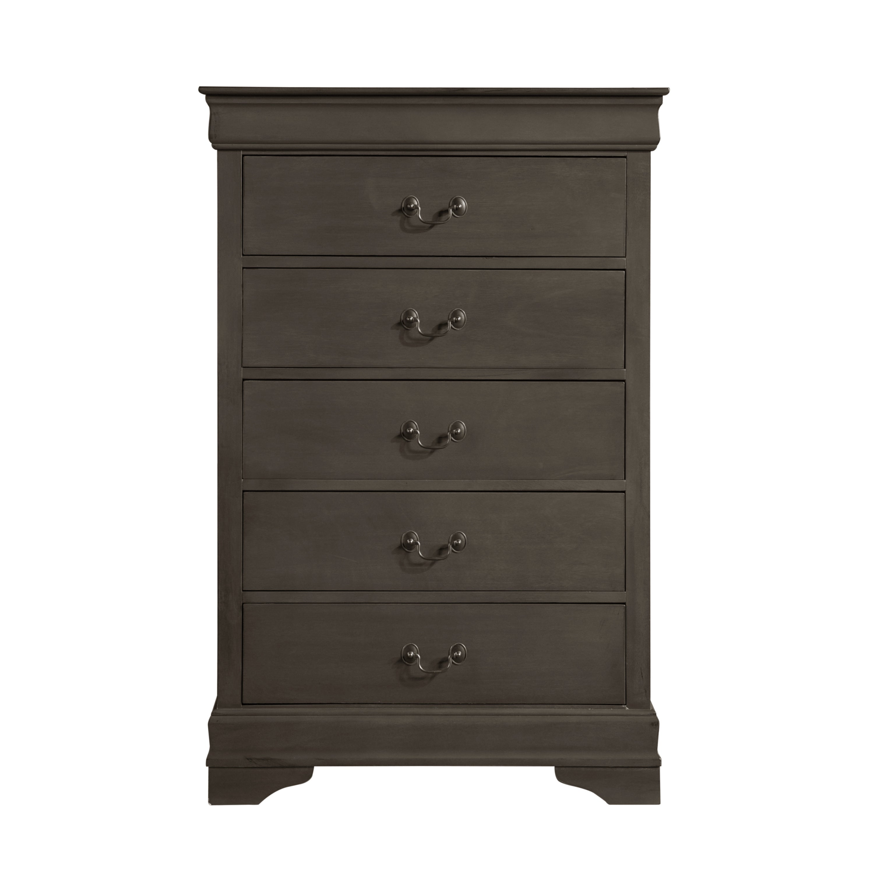 Classic Gray Louis Philippe 5-Drawer Chest Bedroom Furniture