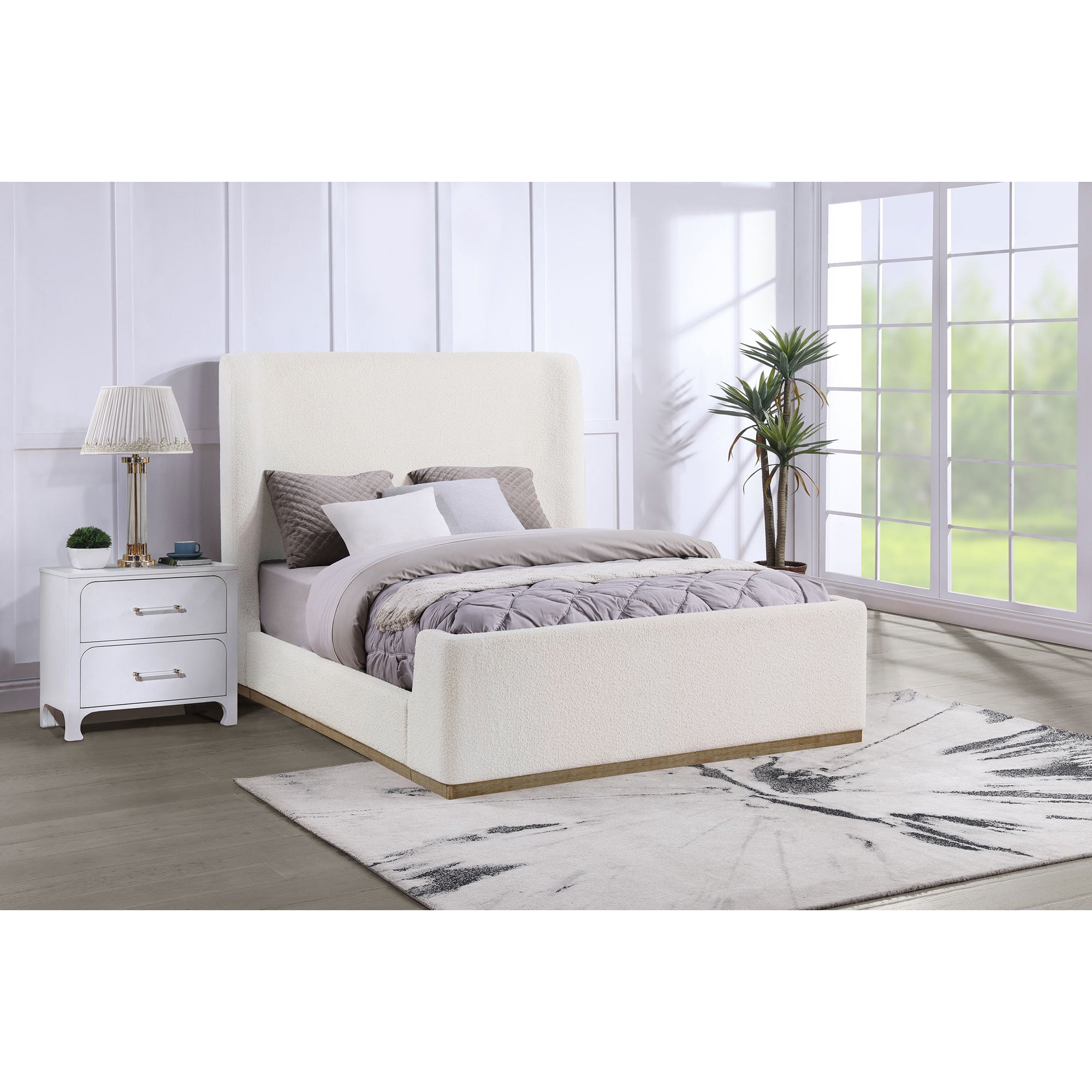 Vindra Cream Queen Sleigh Bed - Elegant Sleigh Design for Your Bedroom