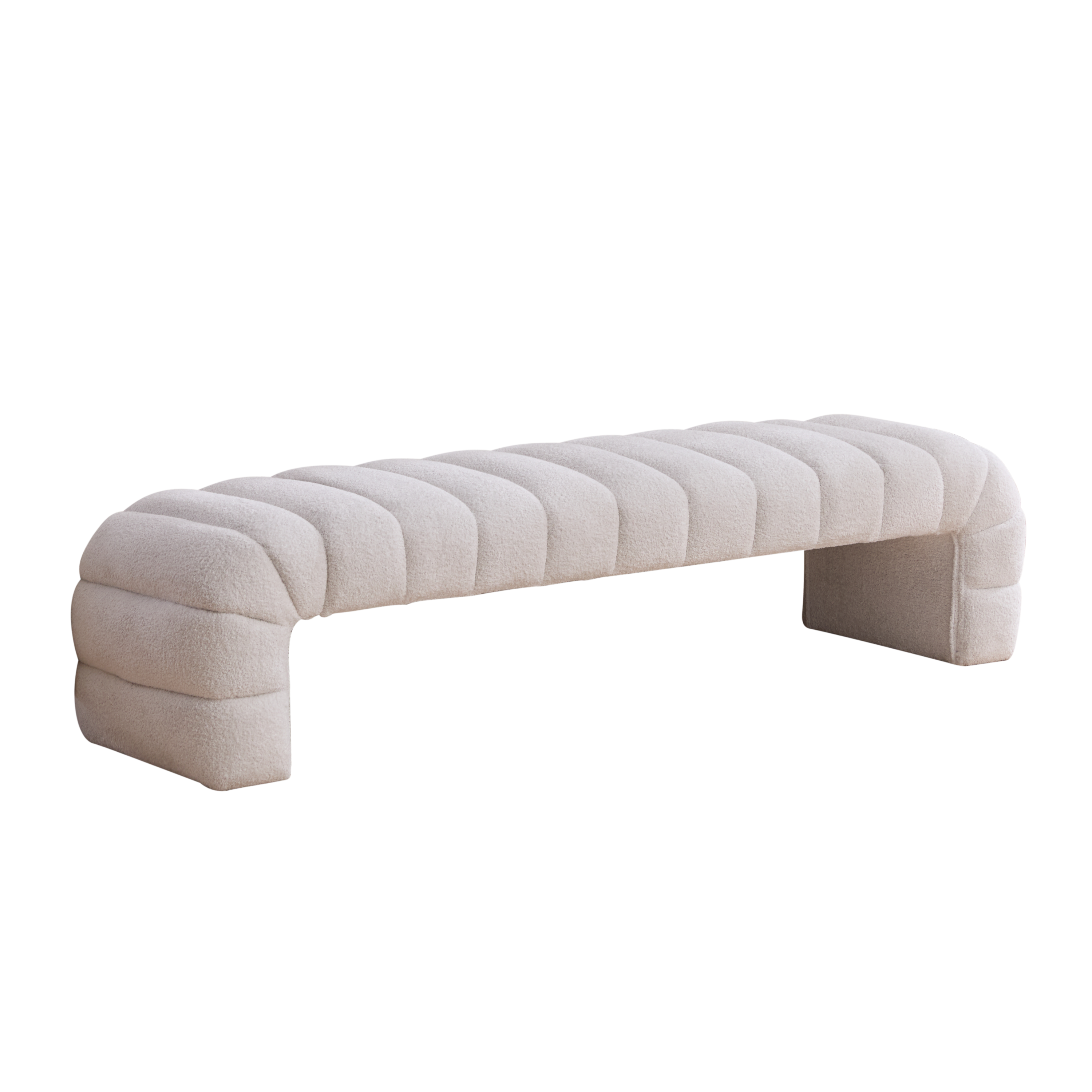 Modern Armless Tufted Daybed Bench Ivory Chenille