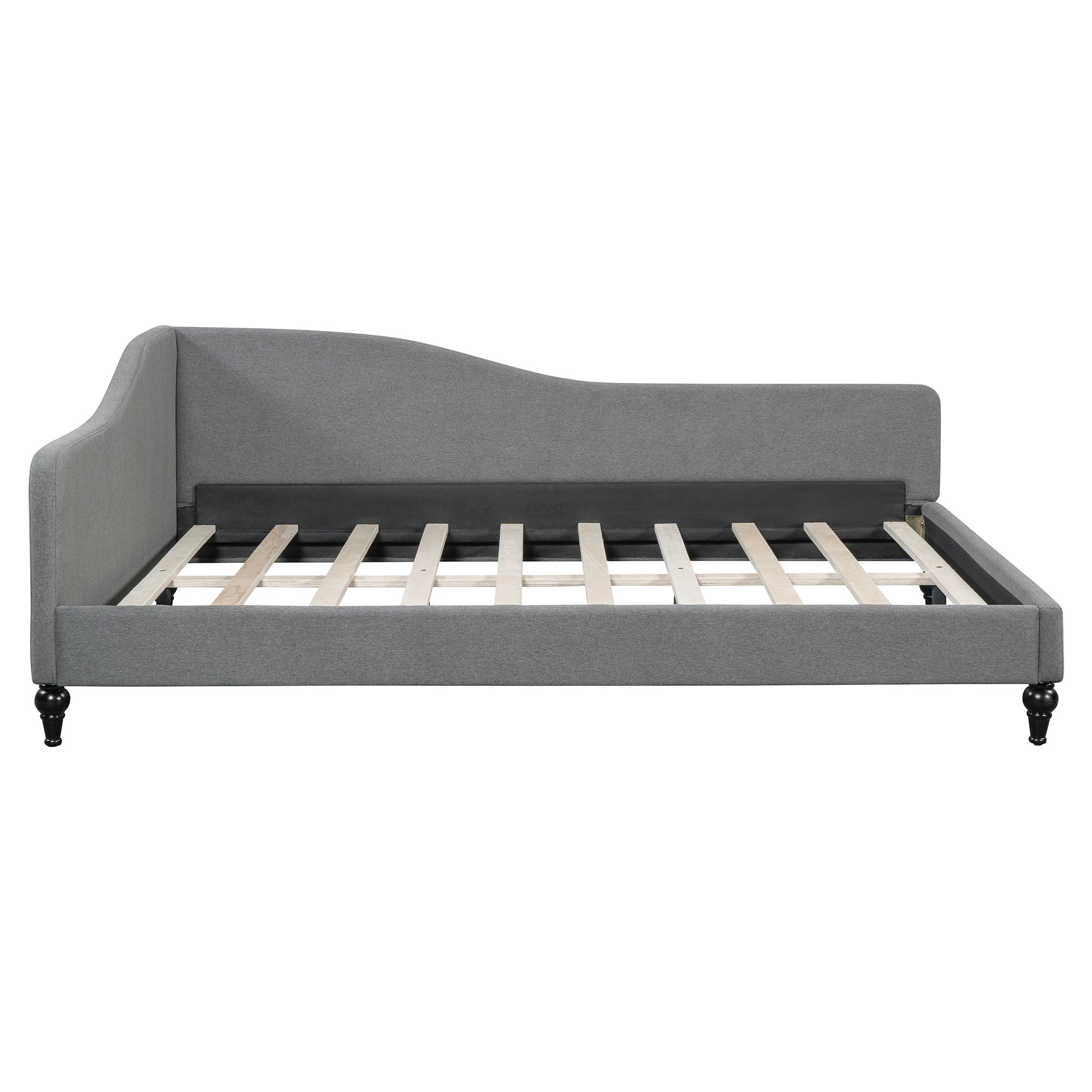 Modern L-Shaped Linen Daybed - Full Size Gray, Solid Wood Legs