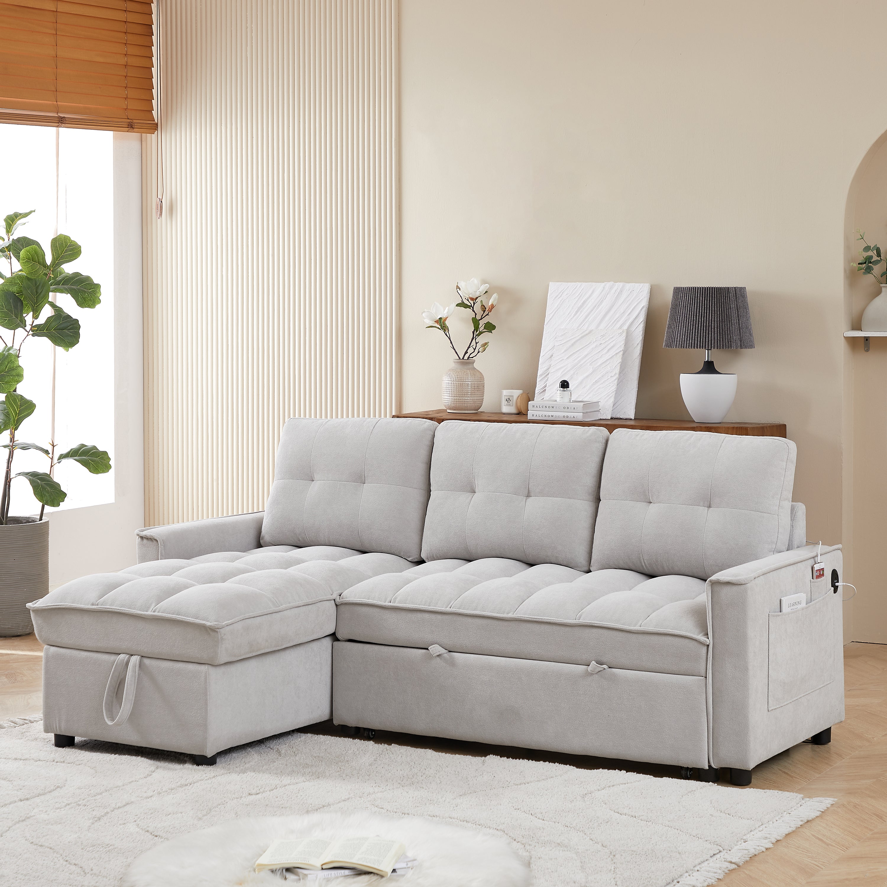 MH 78.75' Reclining L-Shape Sofa Bed USB-C Charging