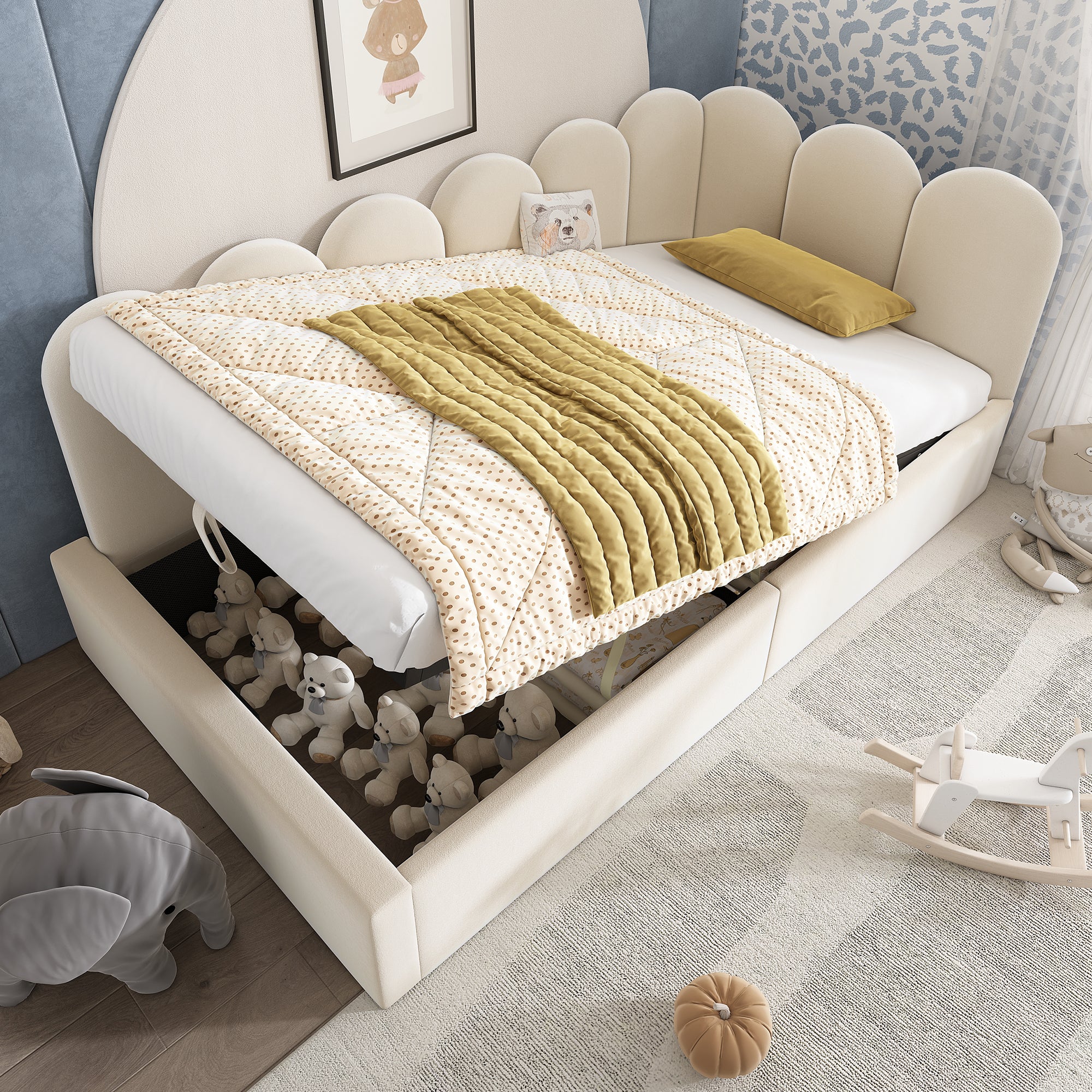 Upholstered Twin Daybed with Hydraulic Storage & Ottoman Sofa Bed
