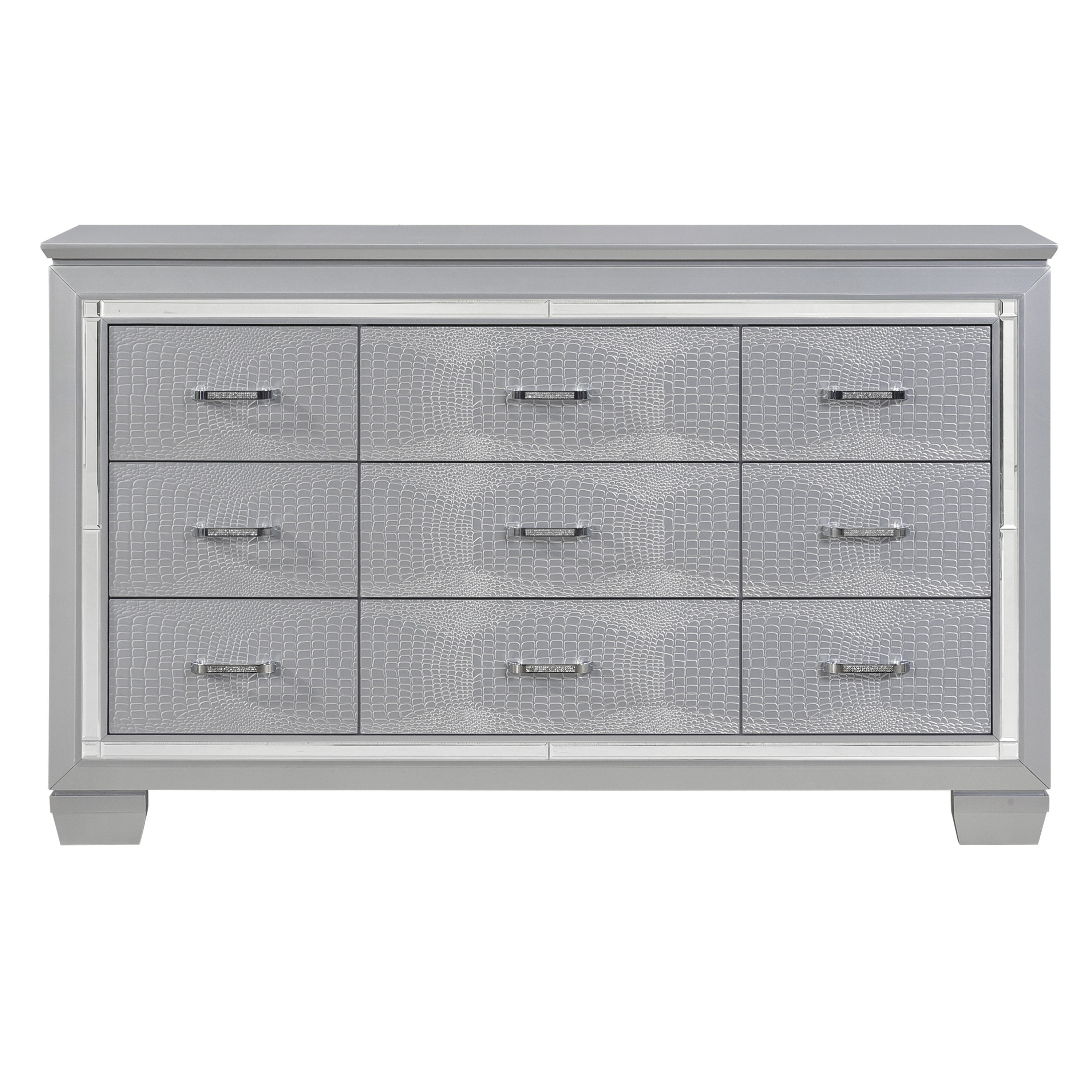Modern Glam Silver 9-Drawer Alligator Crystal Dresser