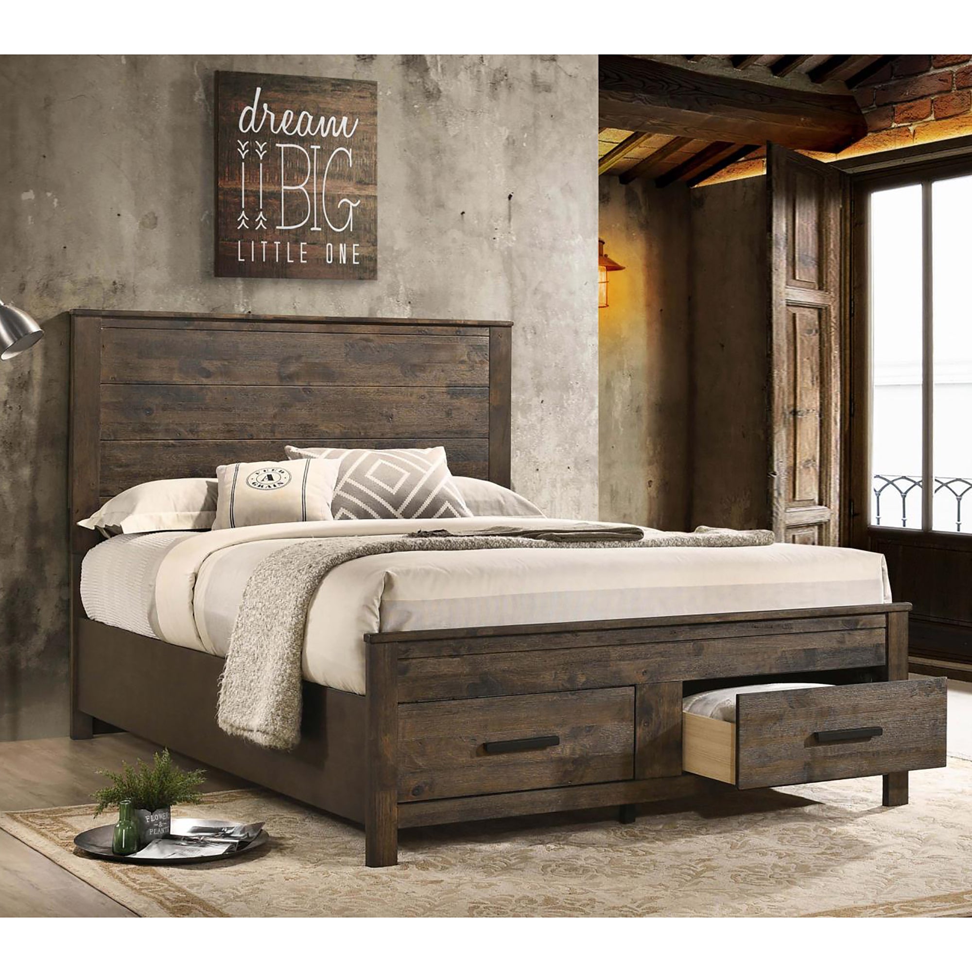 Rustic Golden Brown Queen Storage Bed | Space Saving