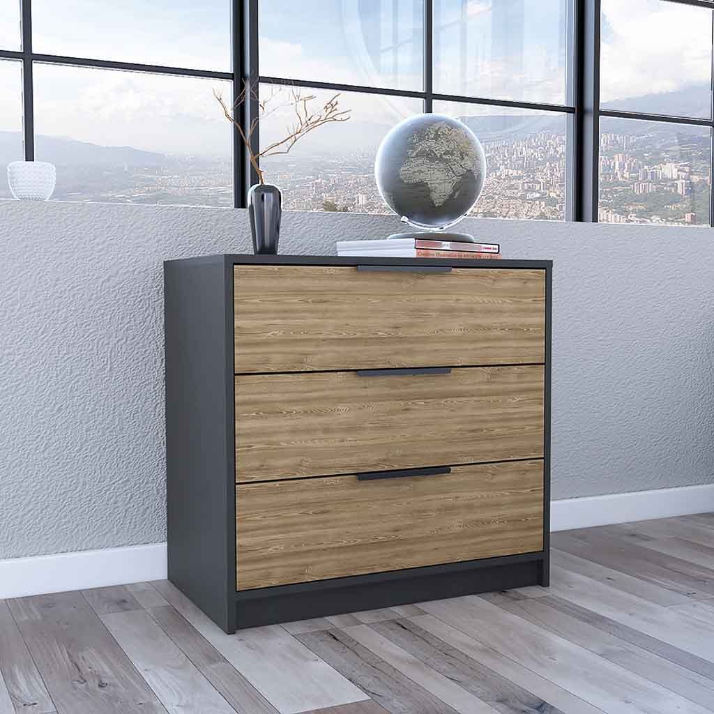 Black/Light Oak 3-Drawer Dresser 27"H Superior Top