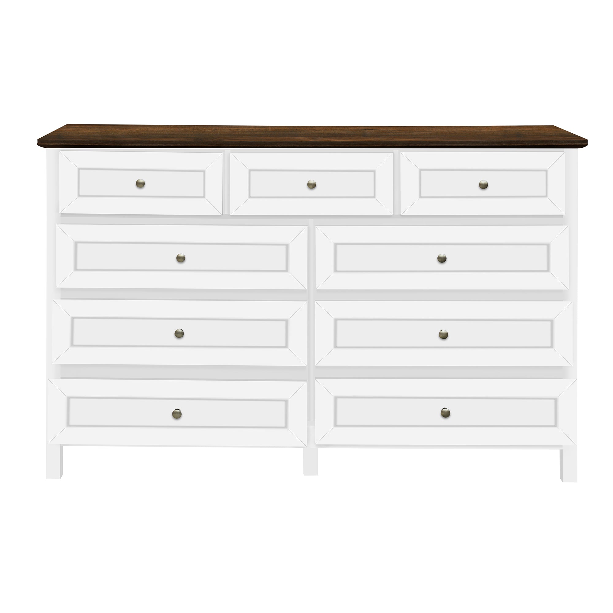 White Rustic Wood Dresser 9-Drawer Storage Pine MDF