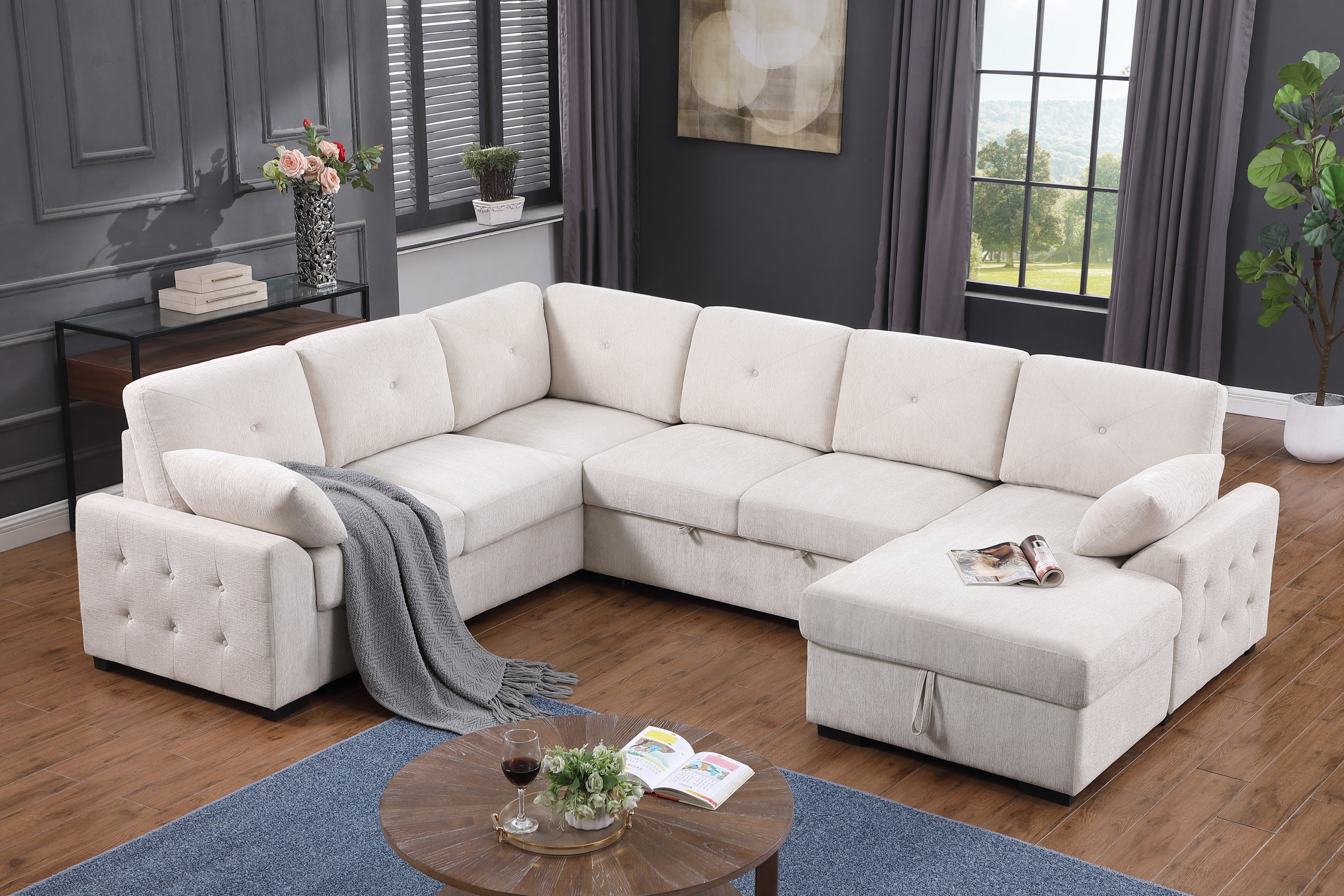 Multi-Functional L-Shaped Sofa: Storage & Convertible Bed