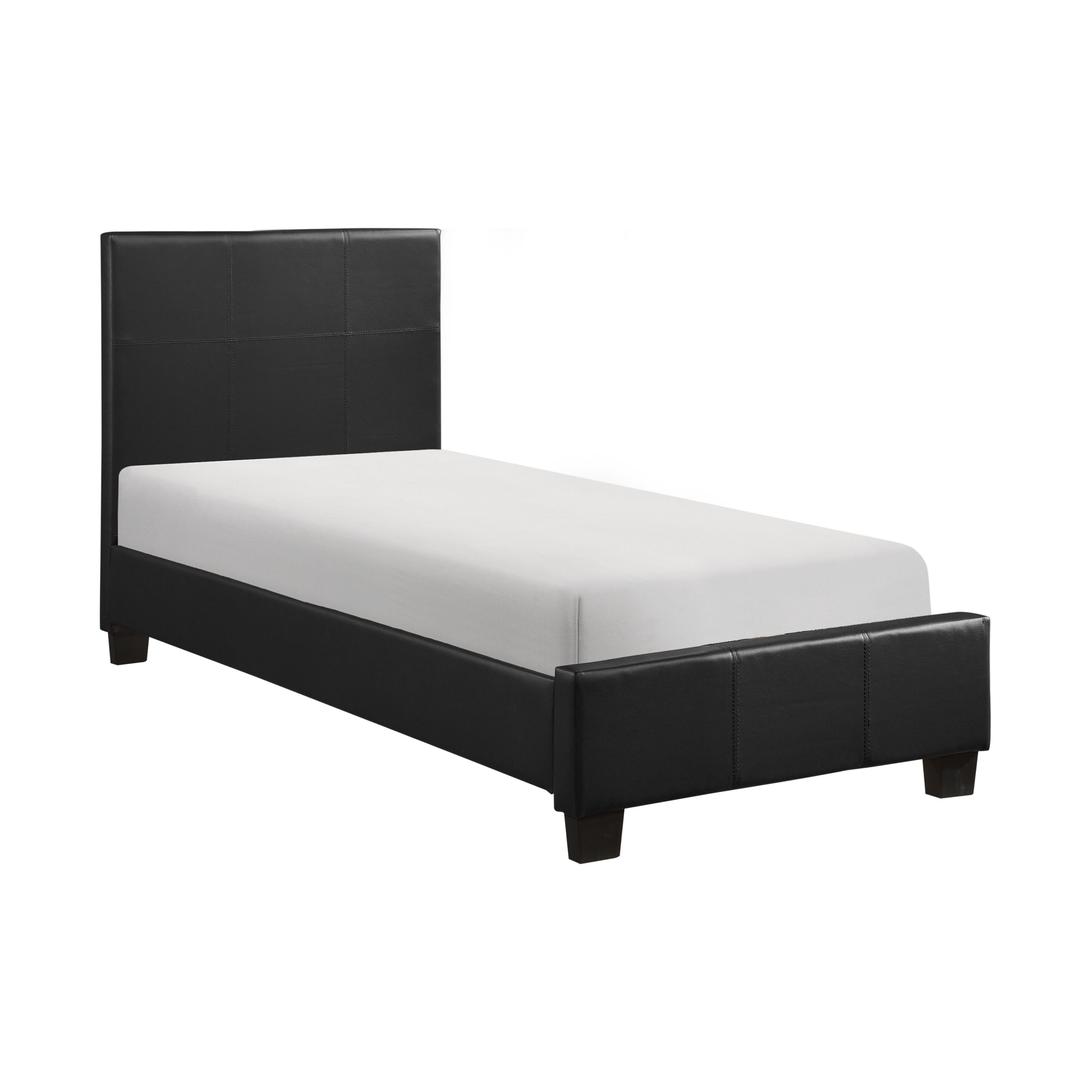 Contemporary Black Faux Leather Twin Platform Bed, Durable