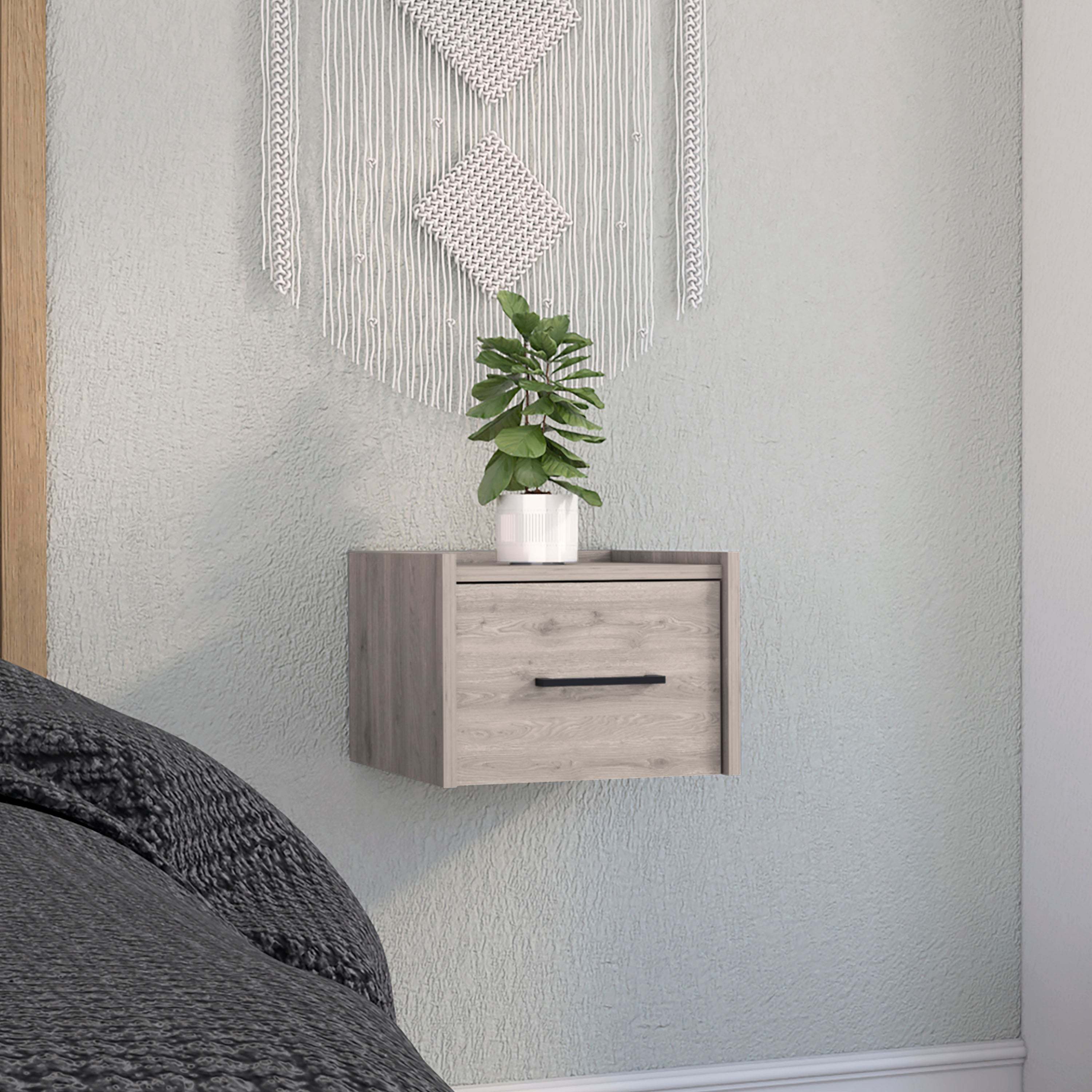 Boa Floating Wall-Mounted Nightstand Single Drawer Light Grey