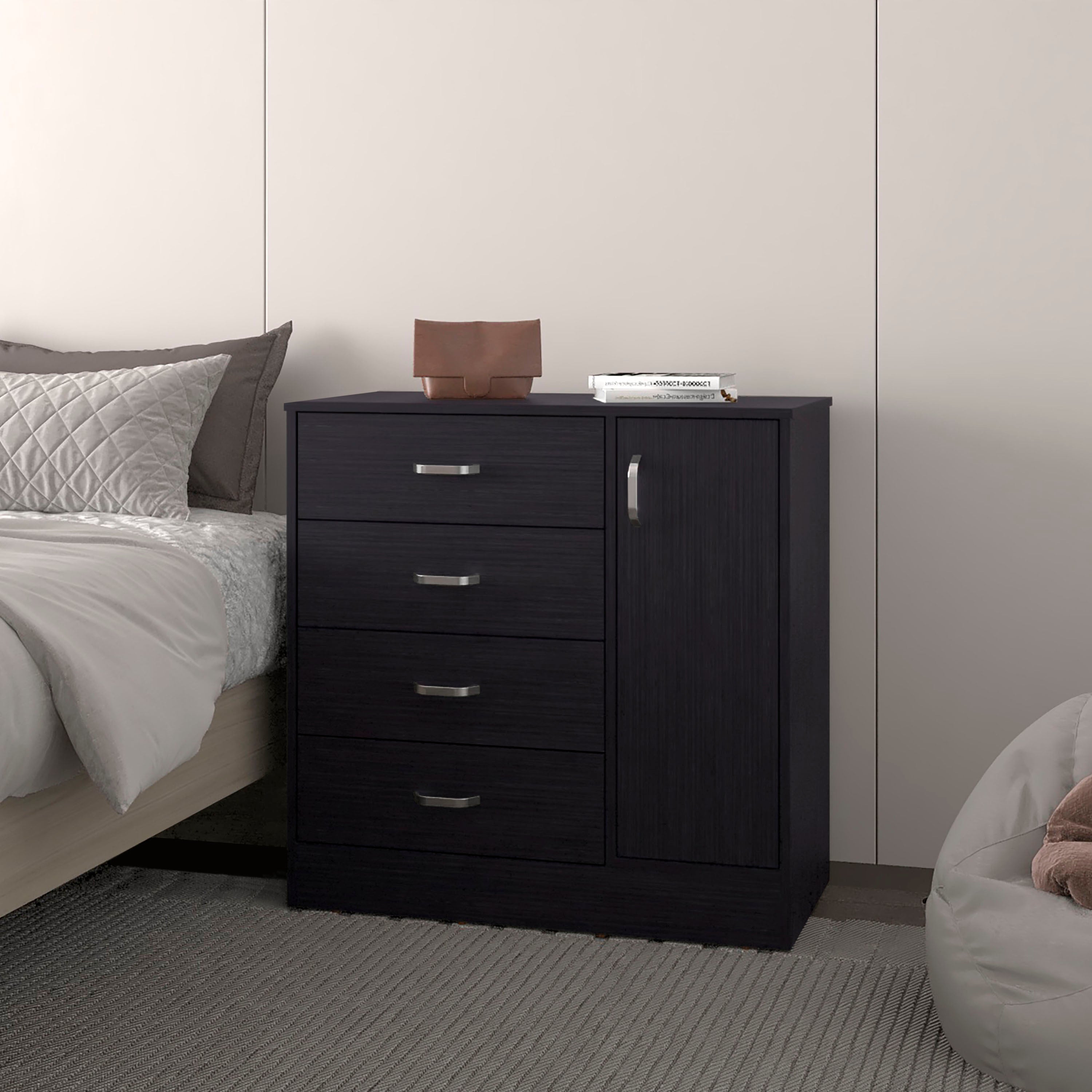Wenge 4-Drawer Dresser with Side Cabinet | Bedroom Storage