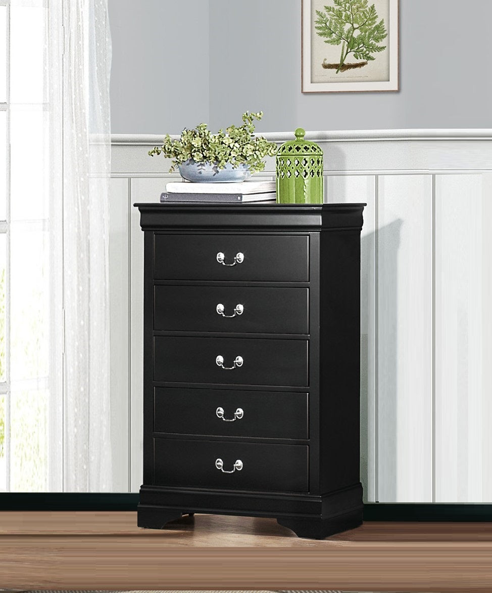Black Traditional 5-Drawer Storage Chest Bedroom Furniture
