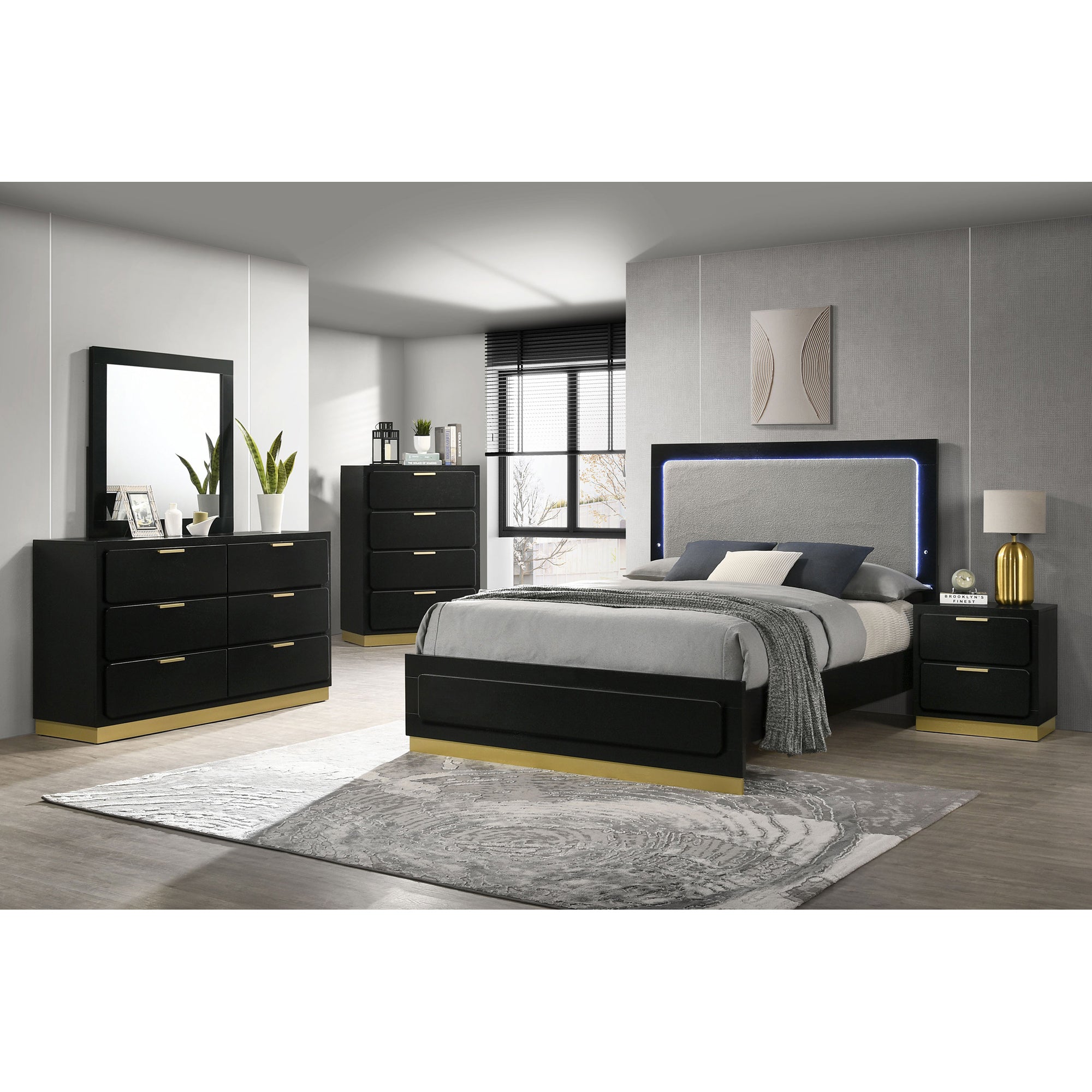 Sophia Black 5-Pc Eastern King Bedroom Set | Modern Home Furnishings
