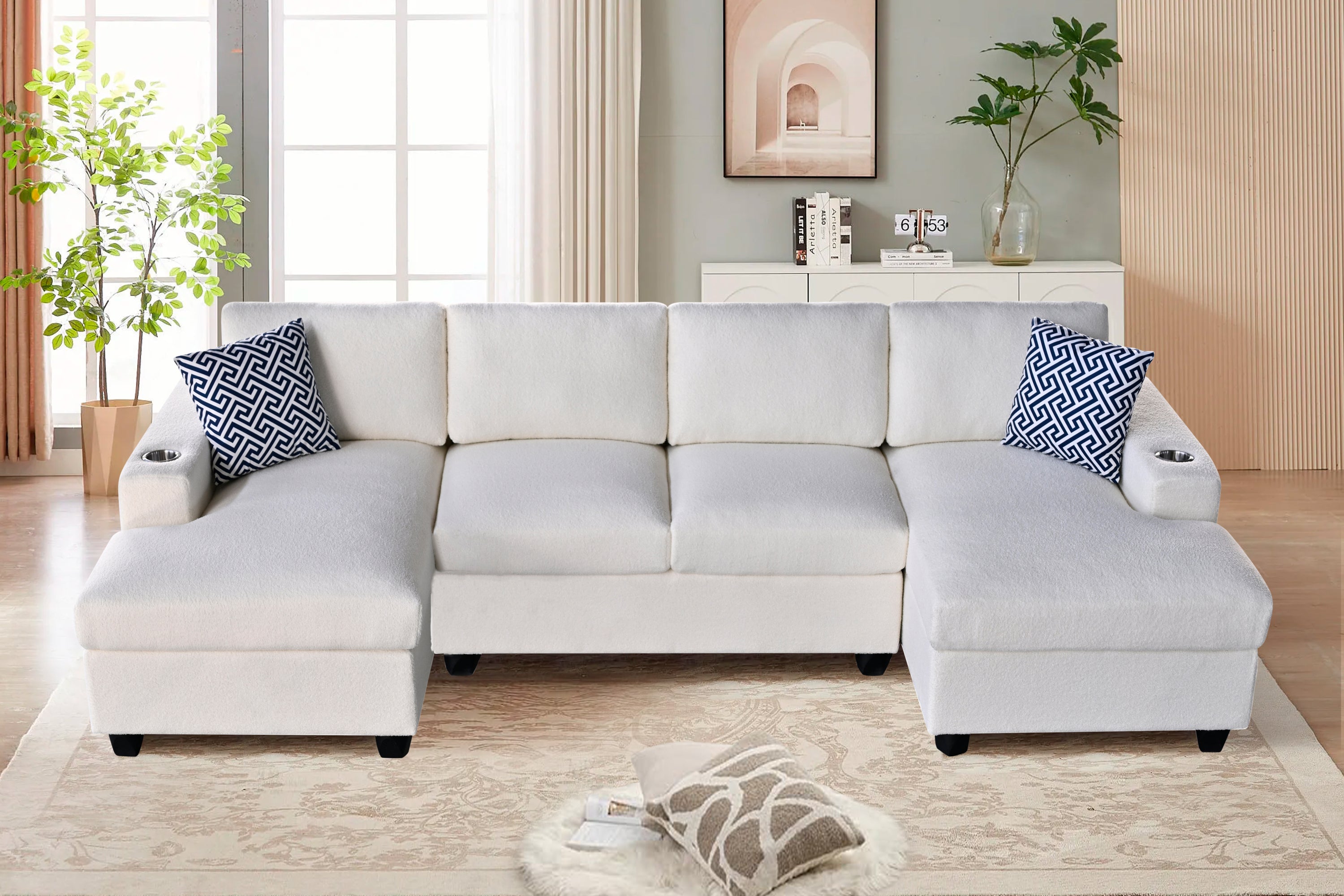 Ultra Comfortable U-Shaped Modular Sectional Sofa Beige