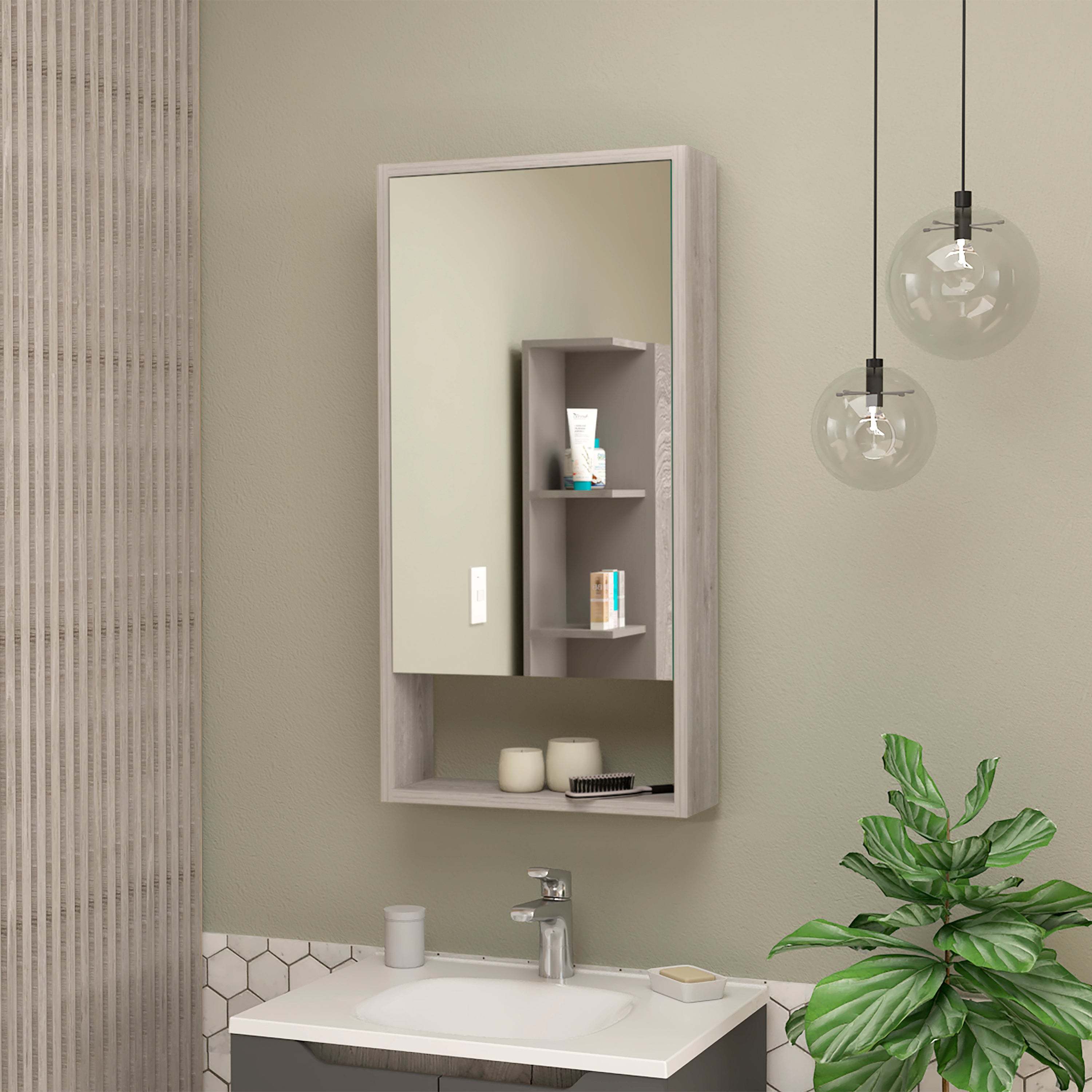 Modesto Mirrored Medicine Cabinet w/ Open & Interior Shelves