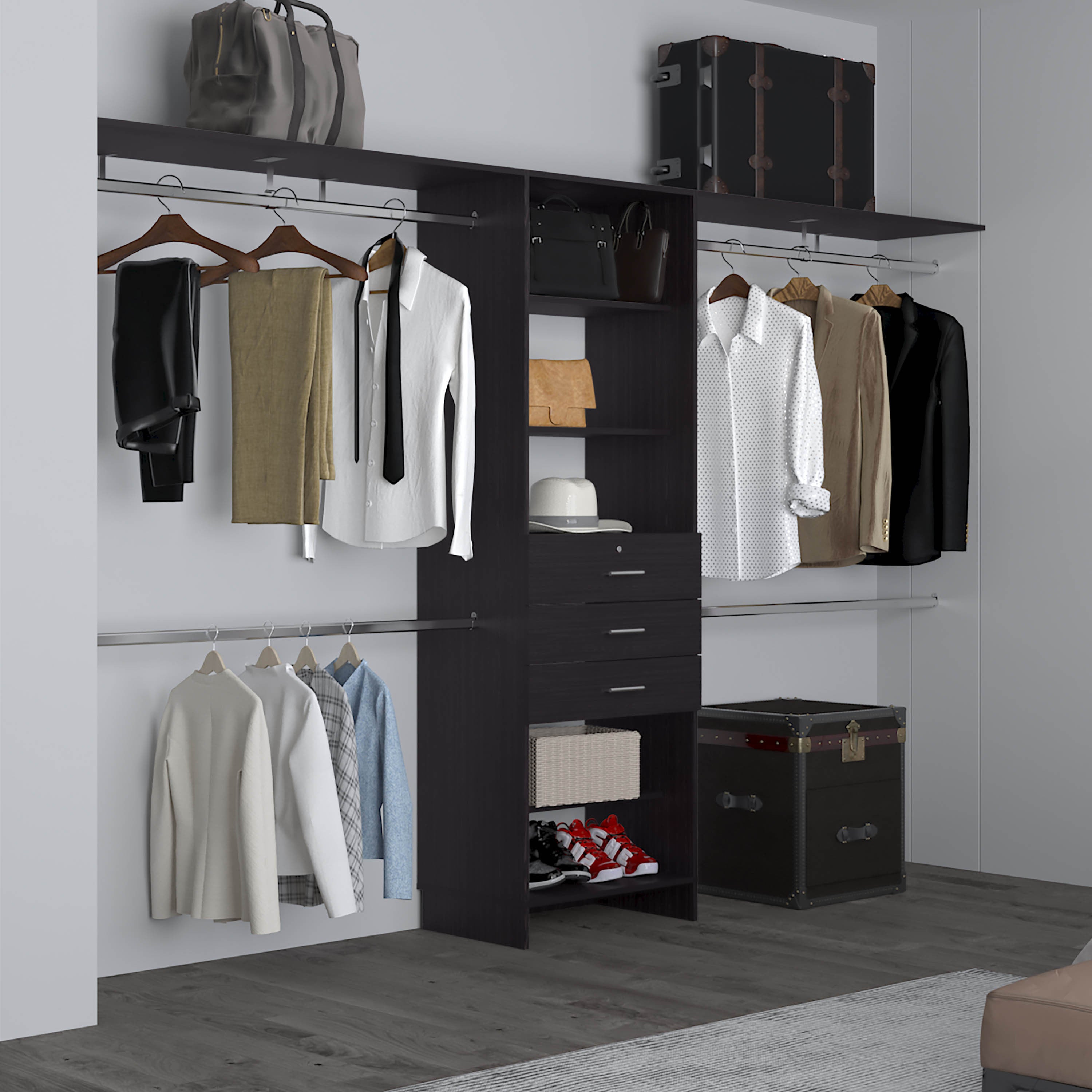 Modular Closet System: 3 Drawers, 5 Shelves Storage