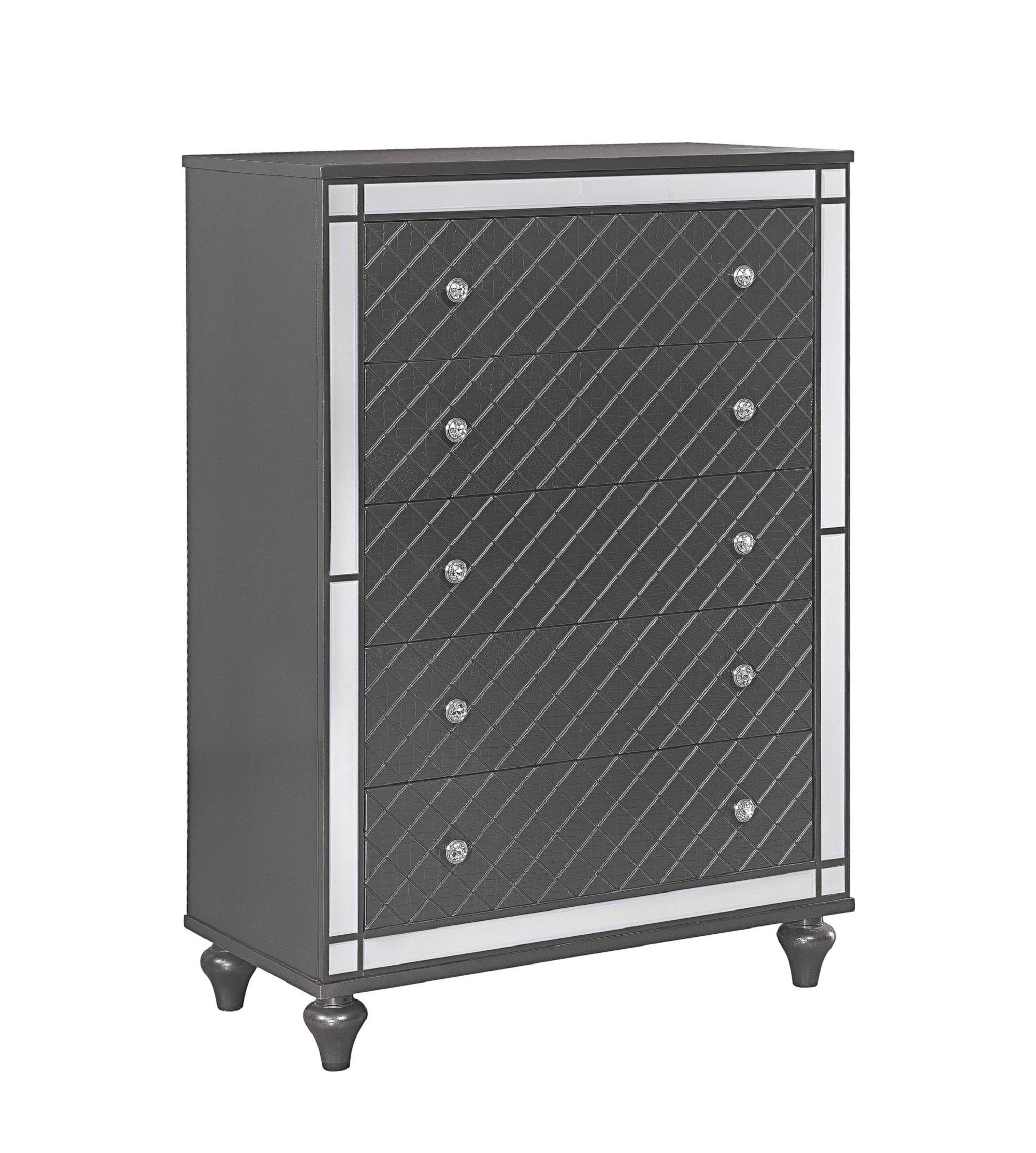 Glam Gray 5-Drawer Chest Bedroom Storage Furniture