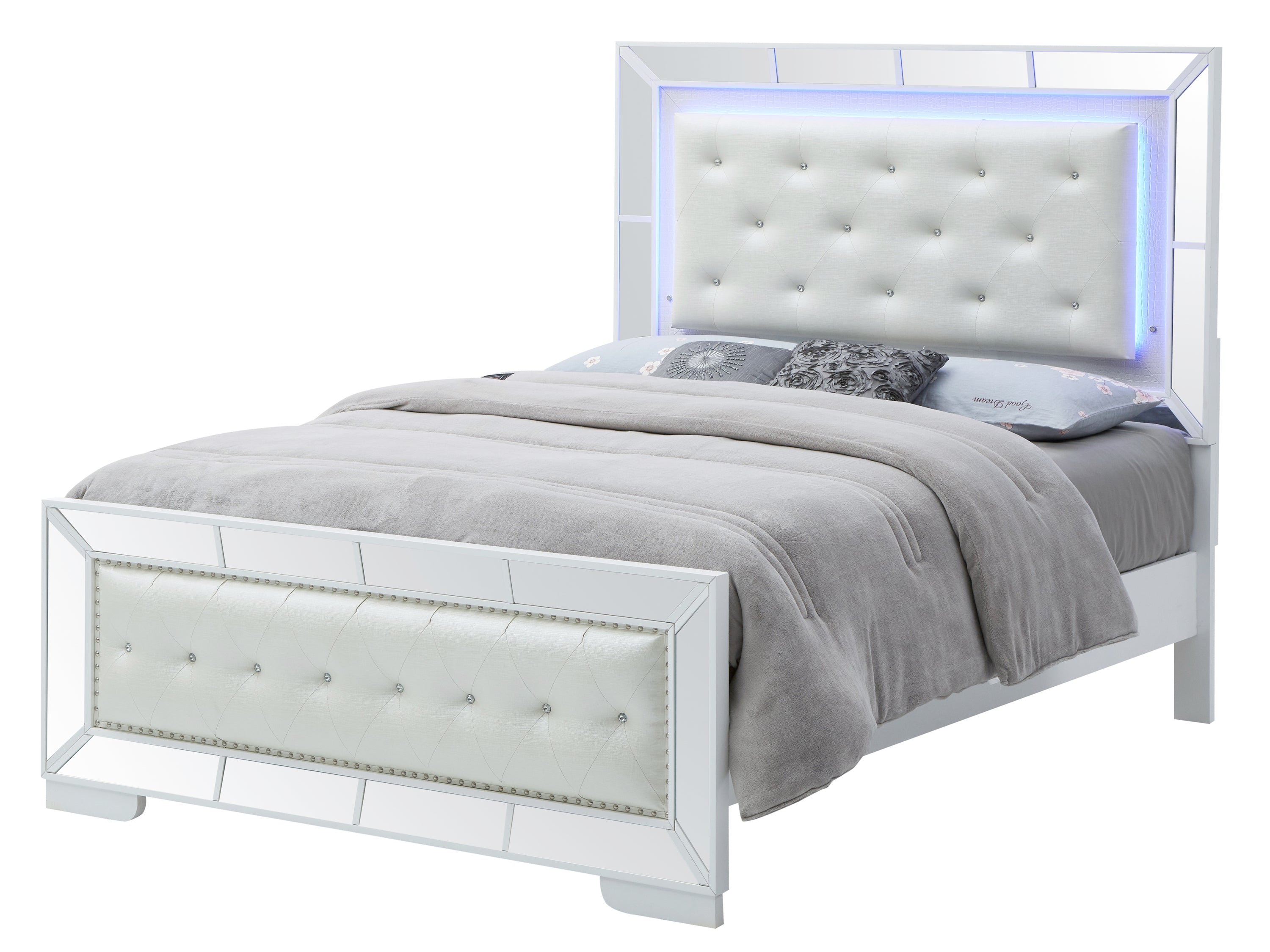 Contemporary Full Bed: Silver Champagne Finish Modern Metal Frame
