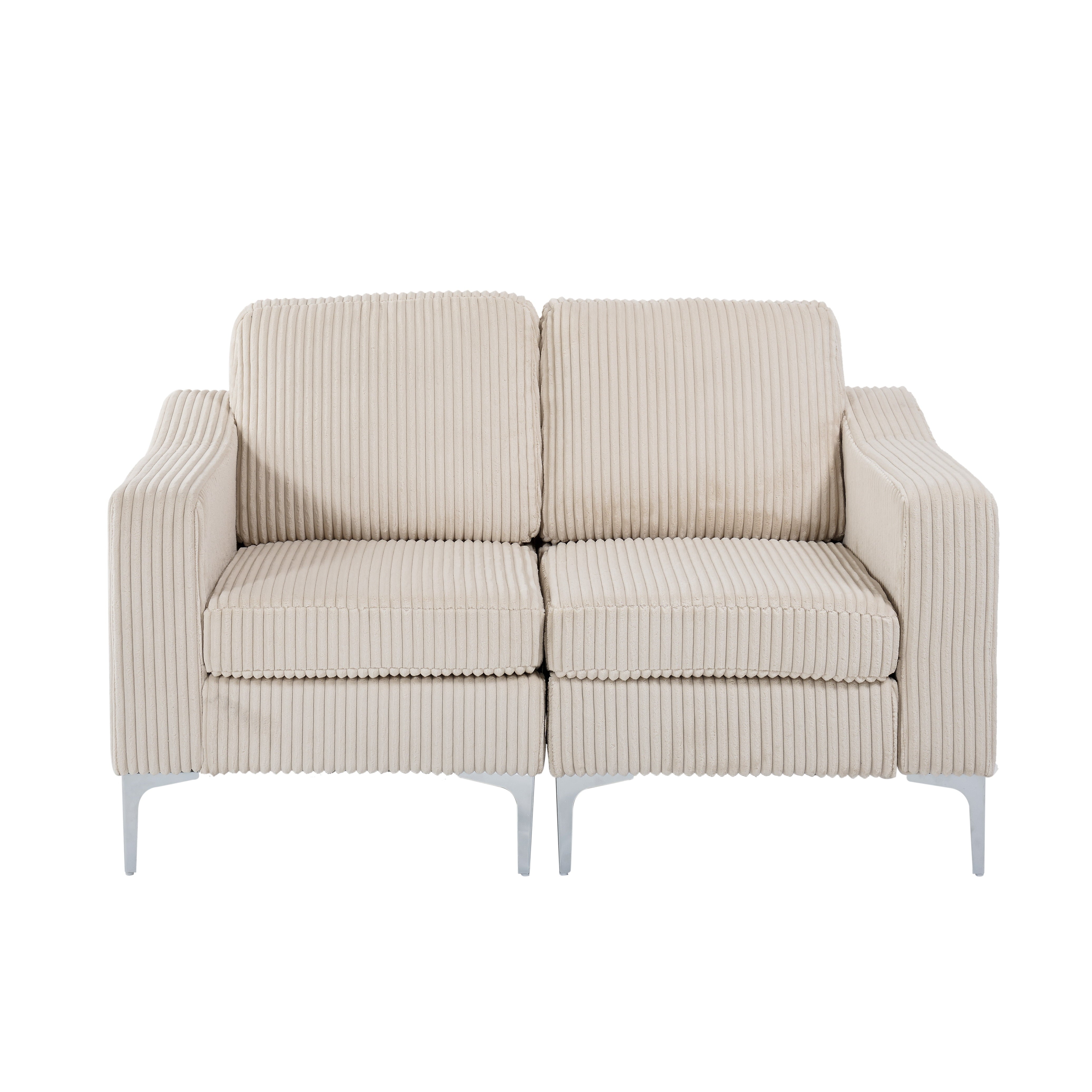Beige Corduroy Modular 2-Seater Sectional Sofa
