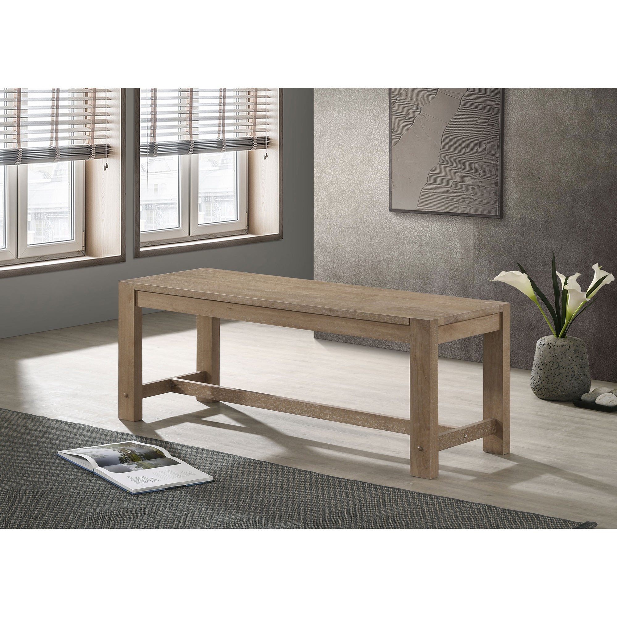 Washed Brown Wood Trestle Base Dining Bench - Malvika