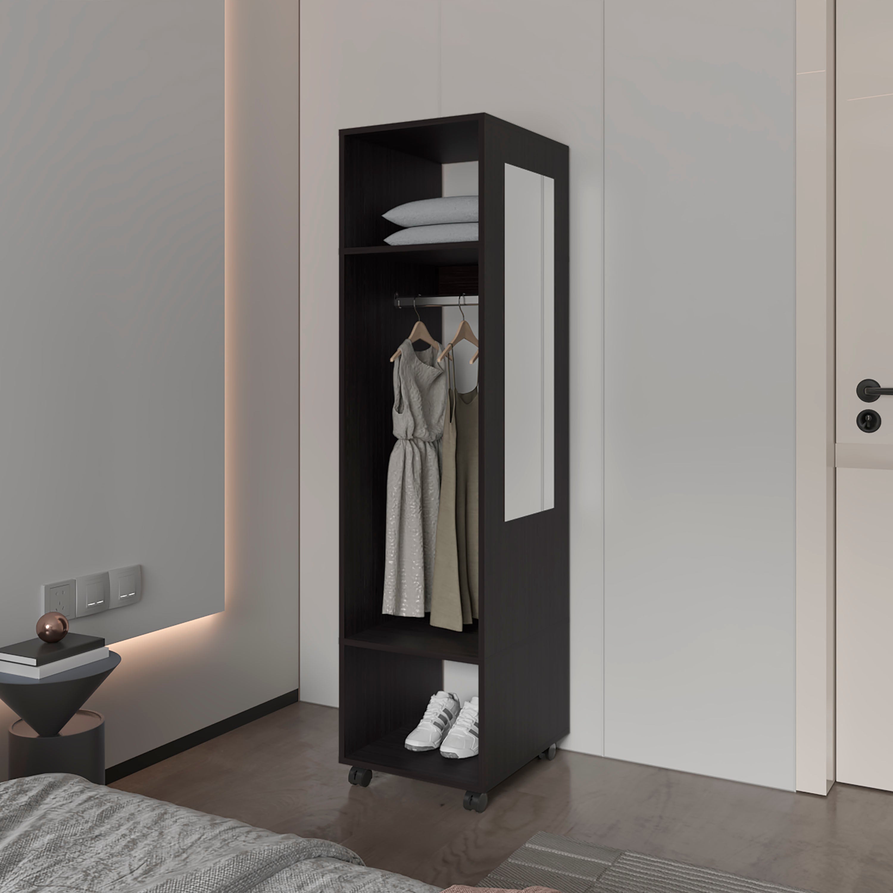 Benson Melamine Wardrobe: Mirror & Open Storage