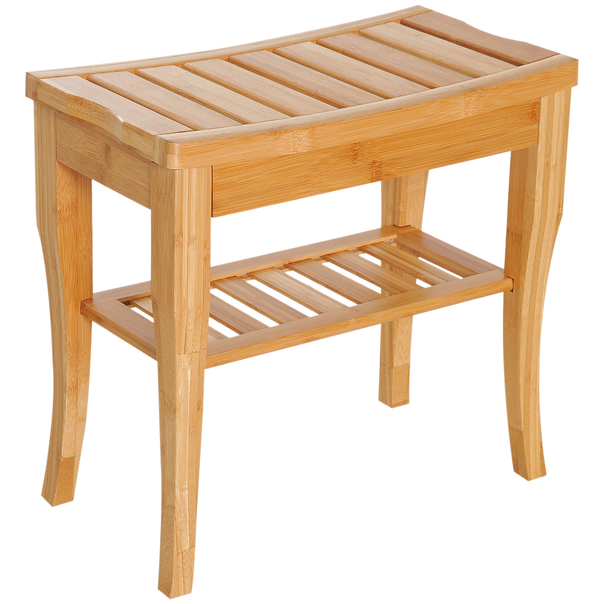 Long Bamboo Shower Bench Stool with Storage Shelf