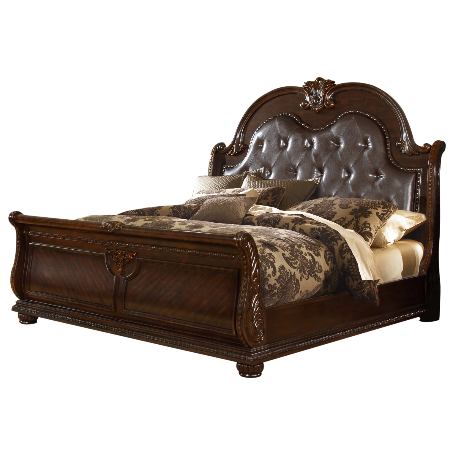 Traditional Button Tufted King Headboard - Dark Walnut Wood