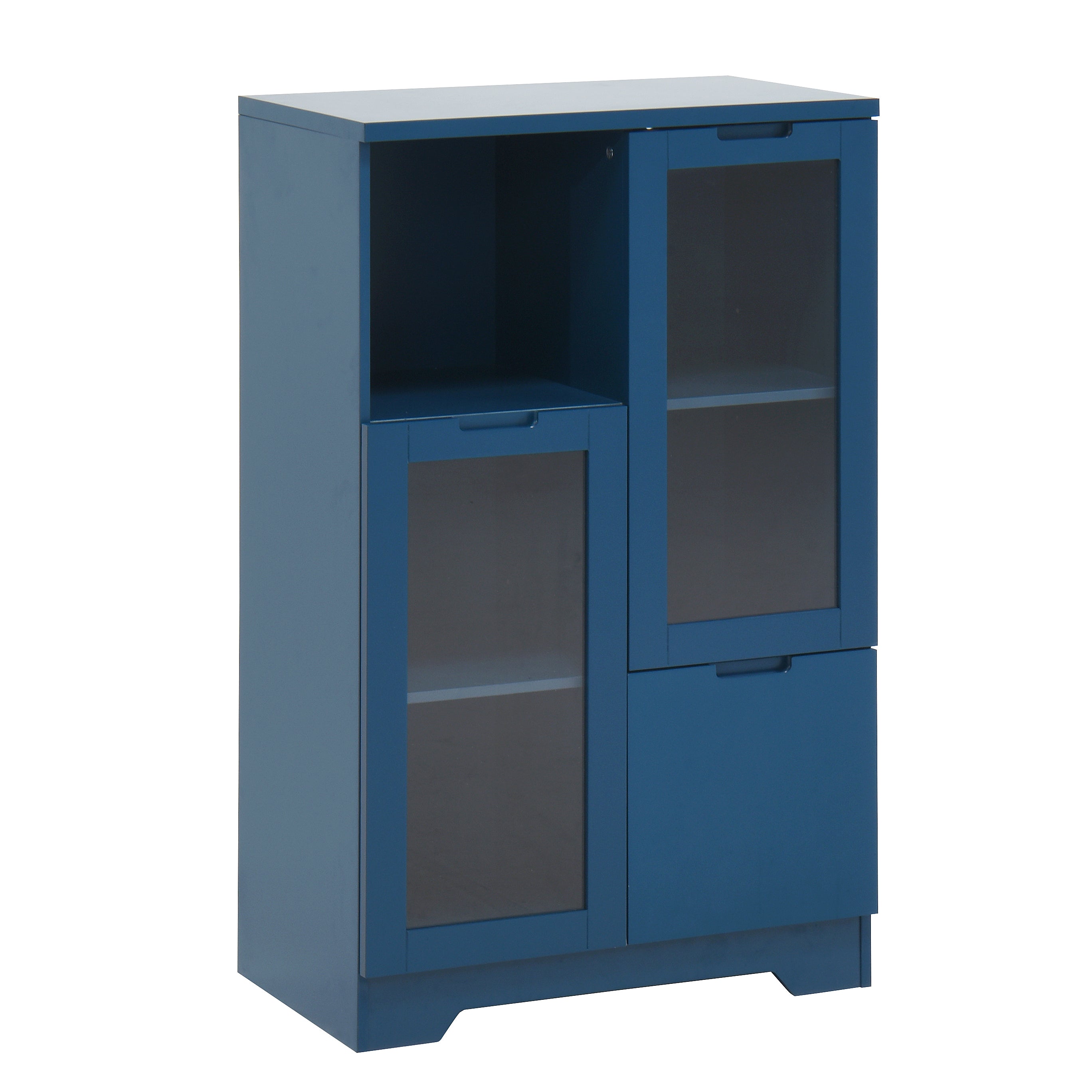 Navy Blue Painted MDF Cabinet w/Glass Doors, Drawer, Storage