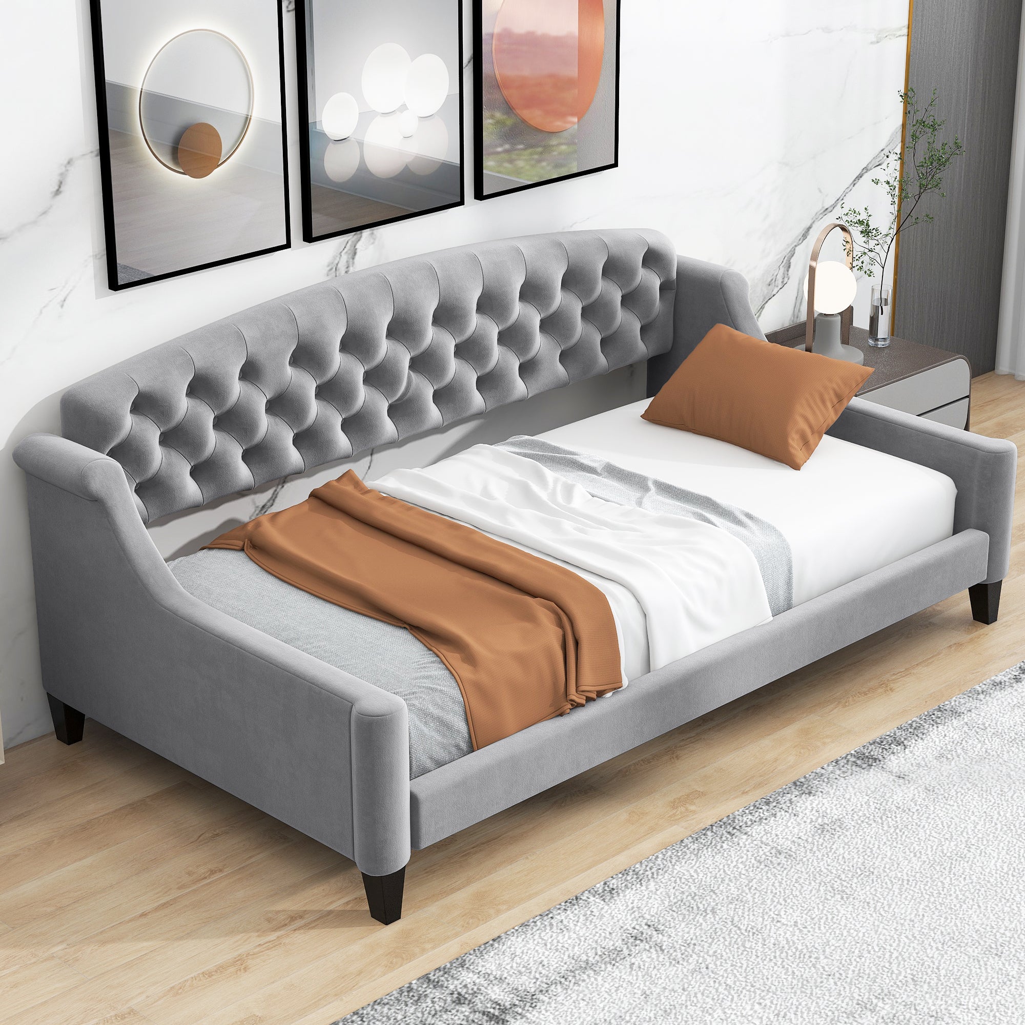 Modern Luxury Gray Twin Tufted Button Daybed