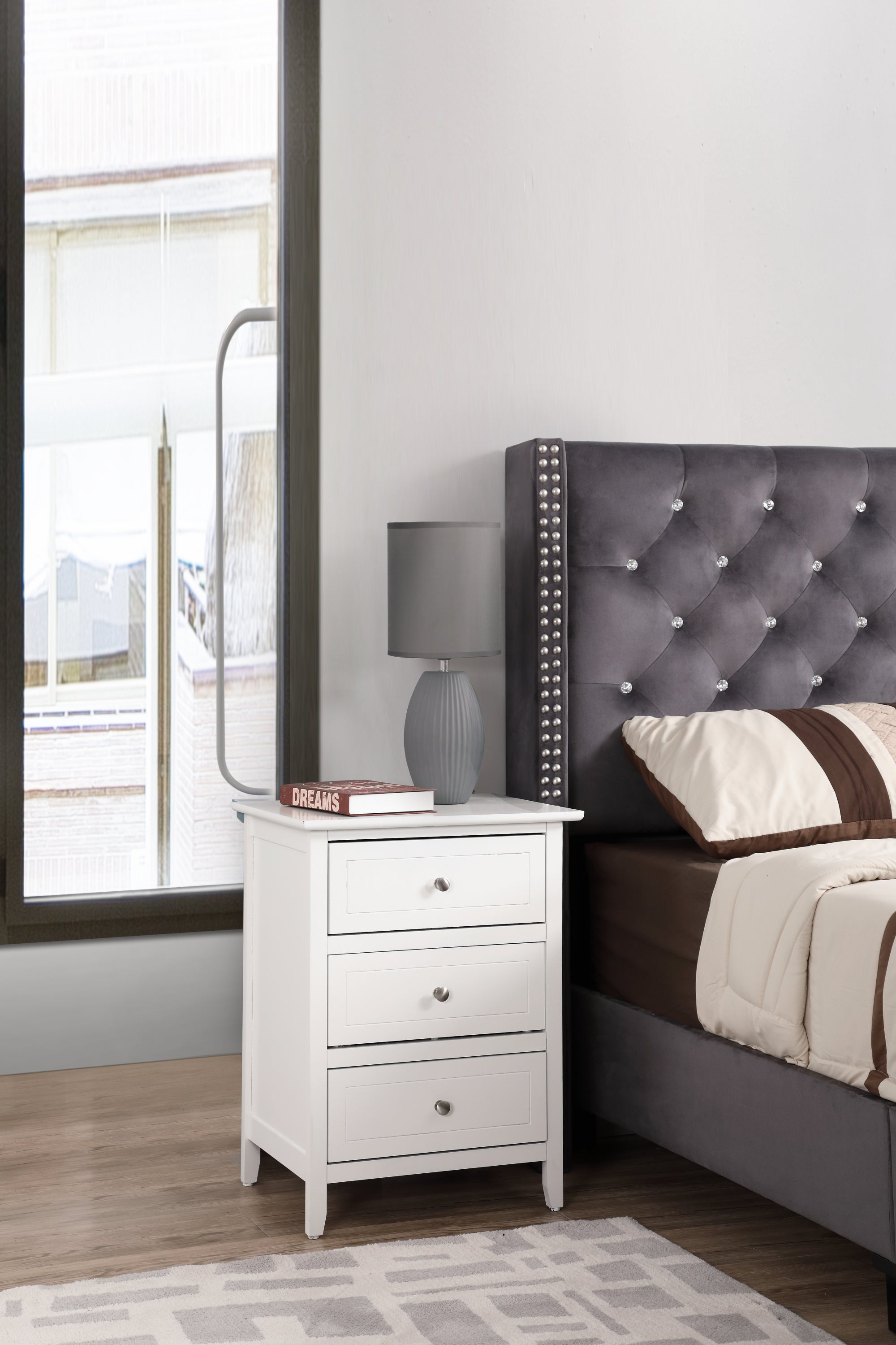Versatile White Transitional Nightstand | Modern Bedroom Side Table Storage