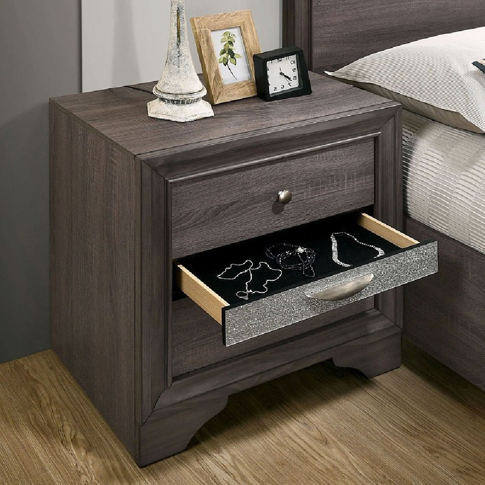 Contemporary Gray Nightstand with Hidden Drawer & Nickel Knobs