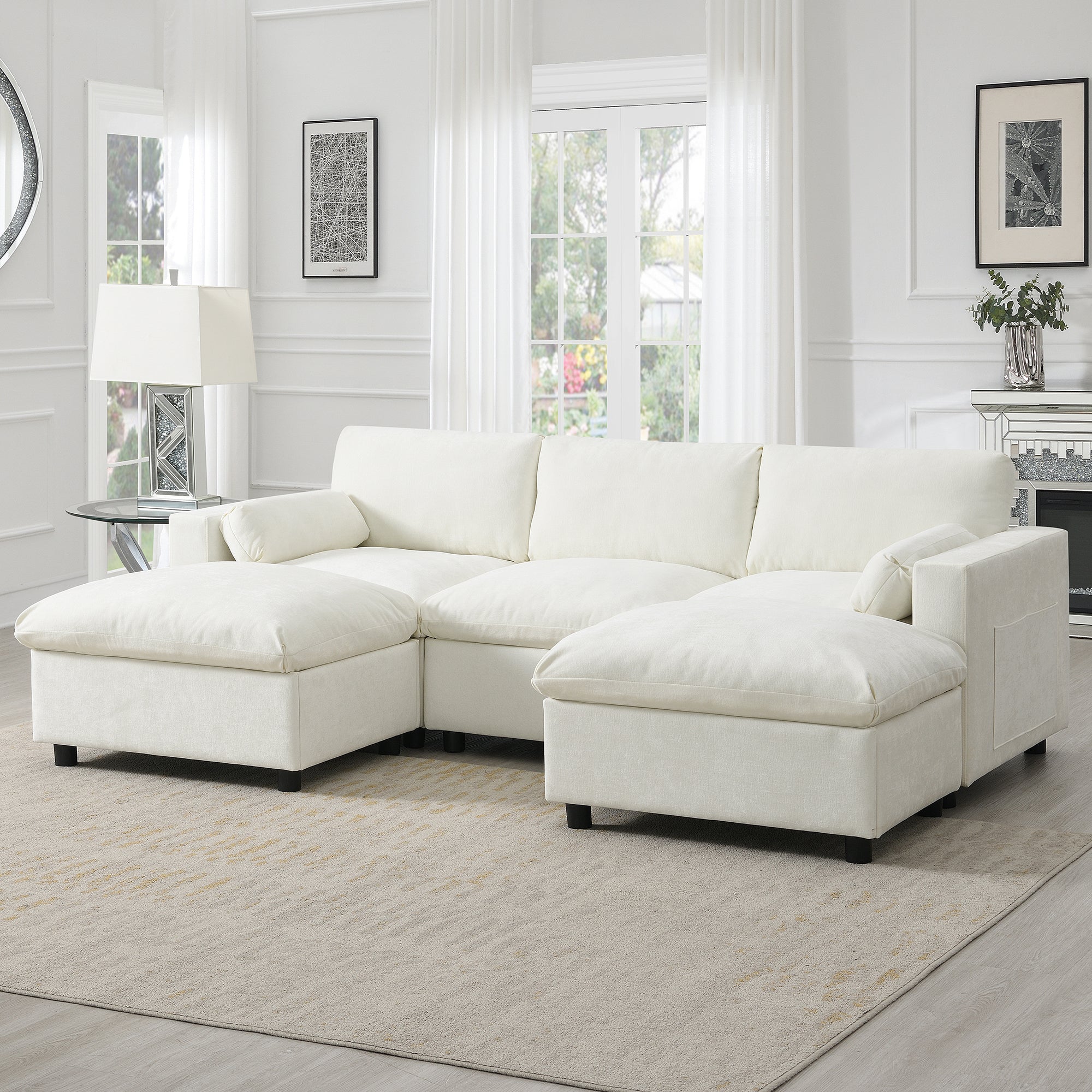 86.5'' Chenille Modular U-Shaped Sectional Sofa & Ottomans
