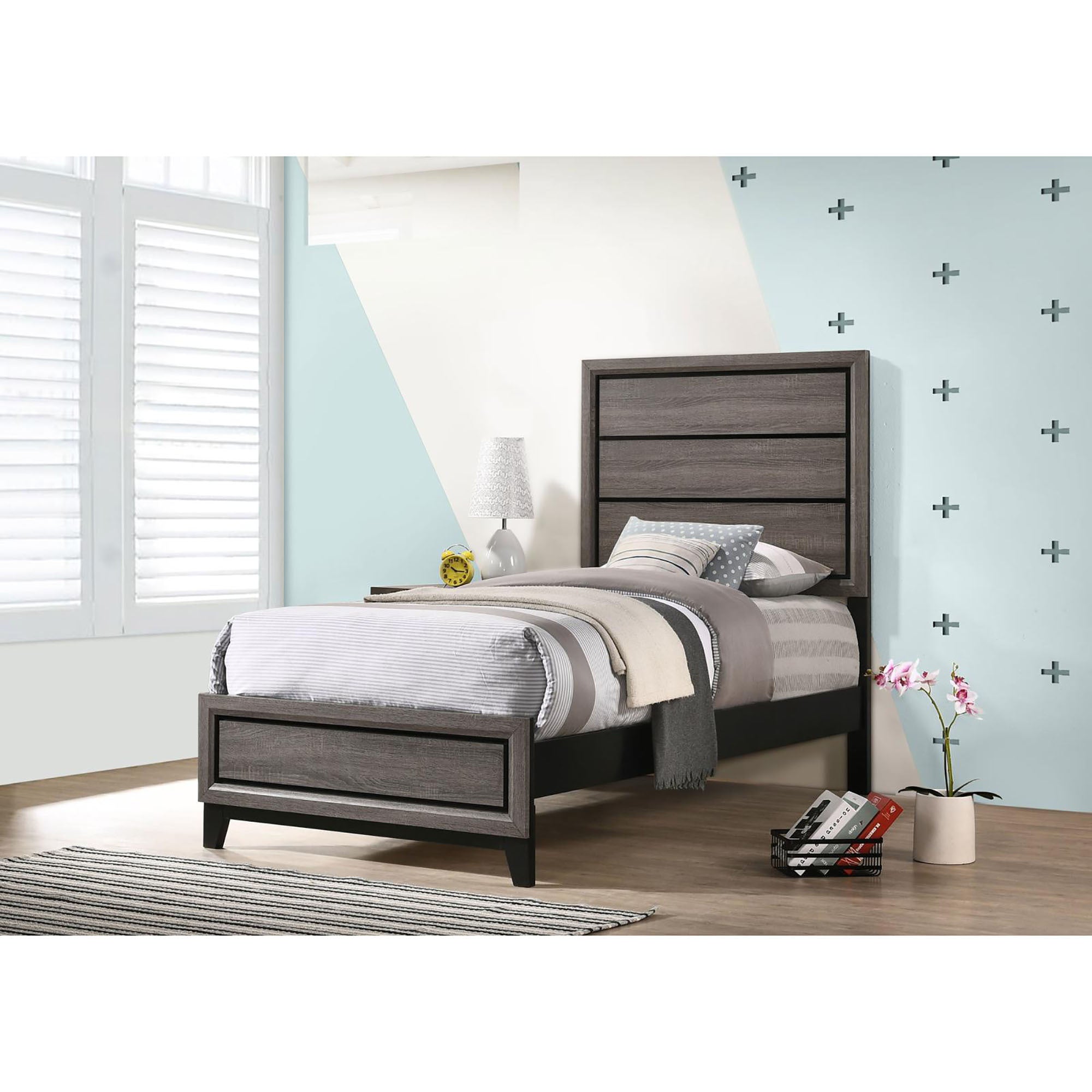 Grey Oak Twin Panel Bed - Modern & Durable Bedroom Furniture