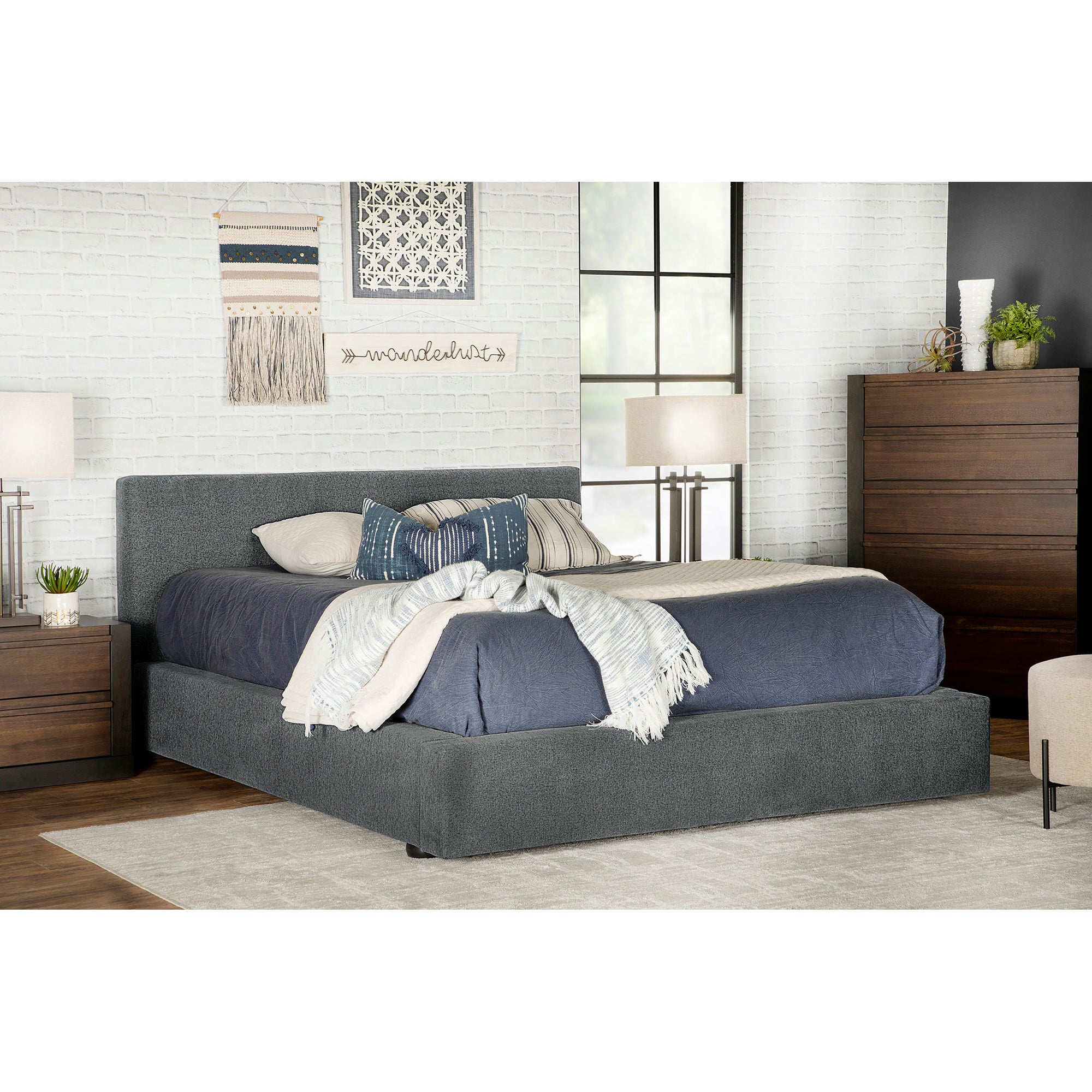 Weselyn Graphite Upholstered Platform Bed: Elegant Bedroom Furniture