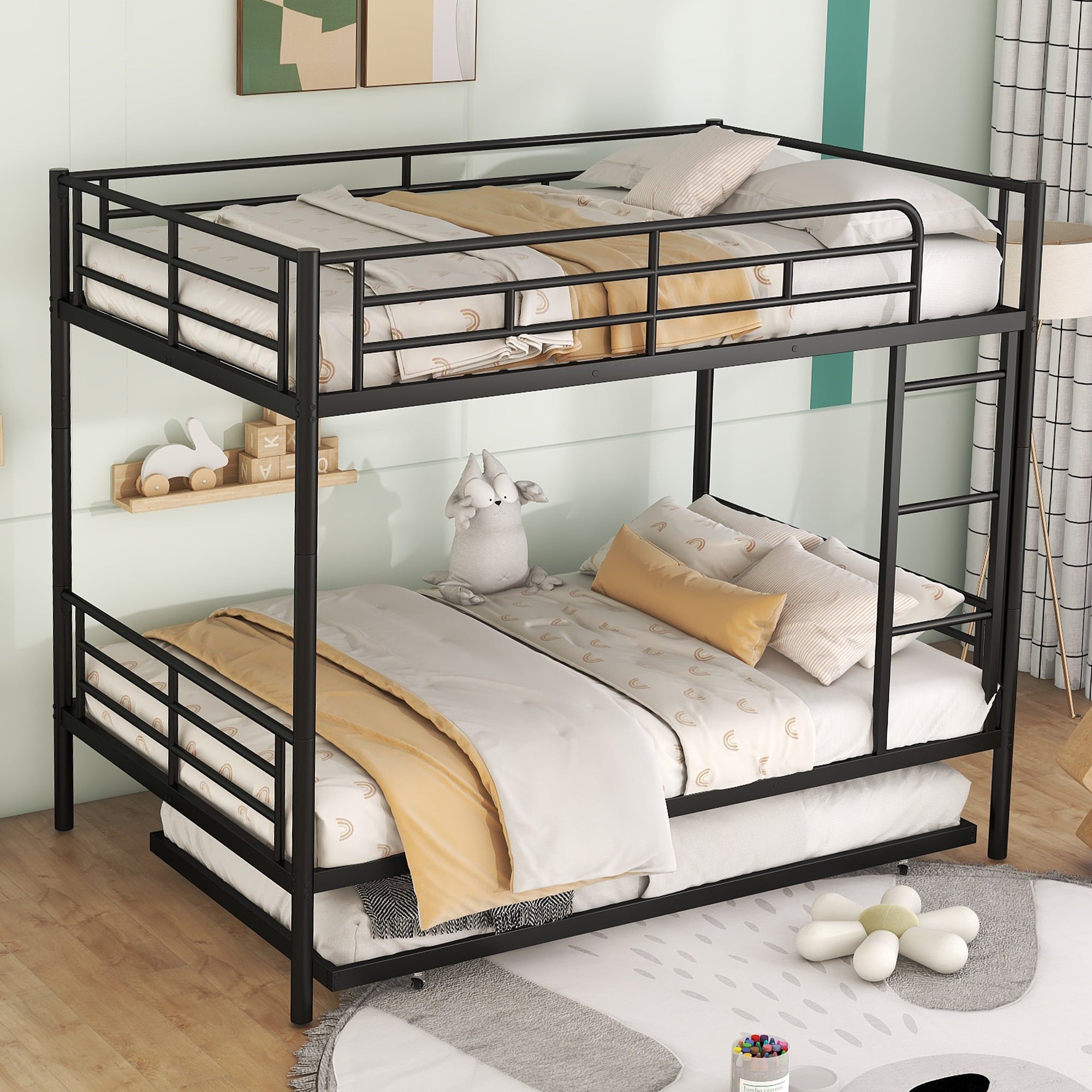 Black Full Over Full Metal Bunk Bed with Trundle