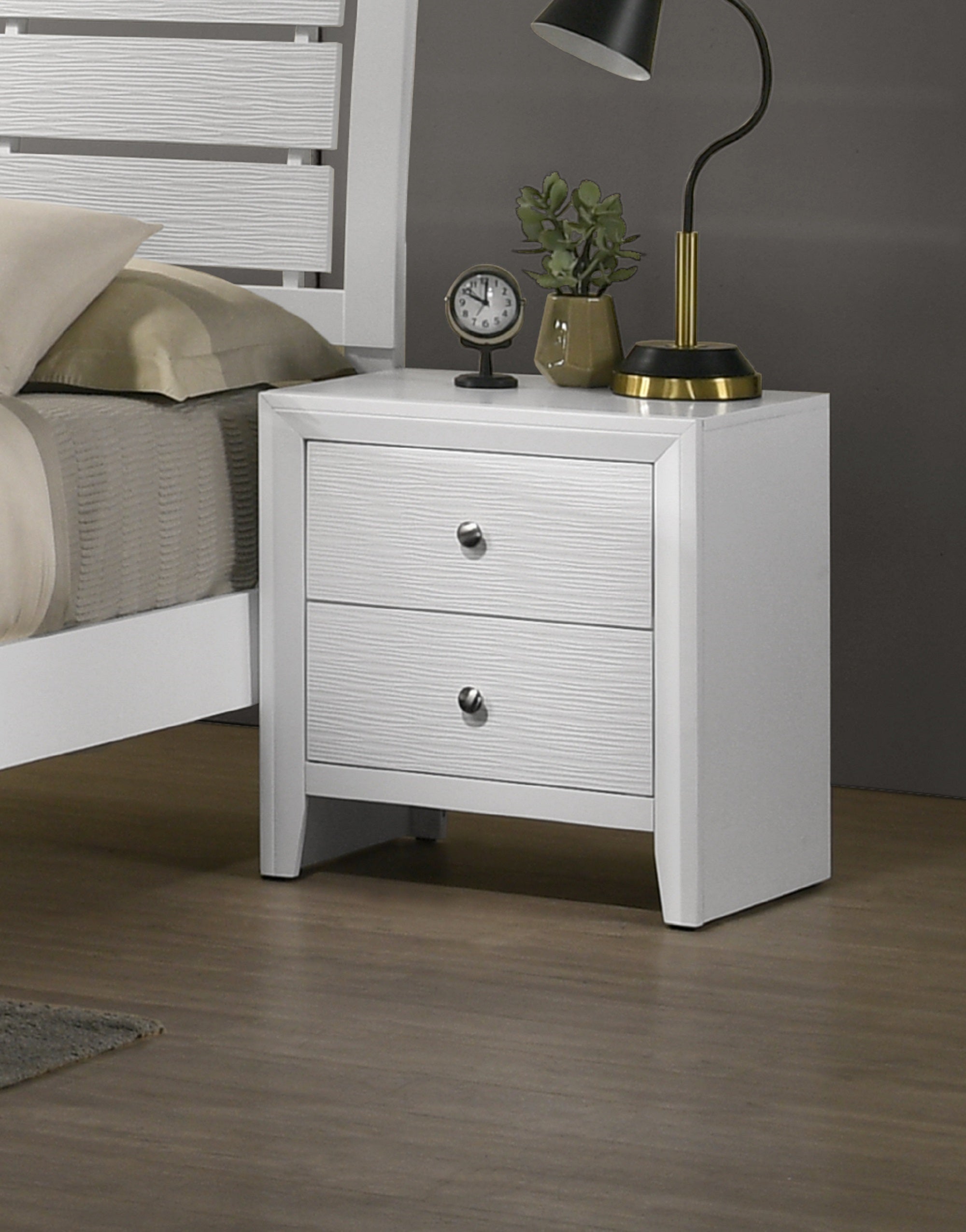 White Modern 2-Drawer Nightstand End Table for Bedroom & Living Room
