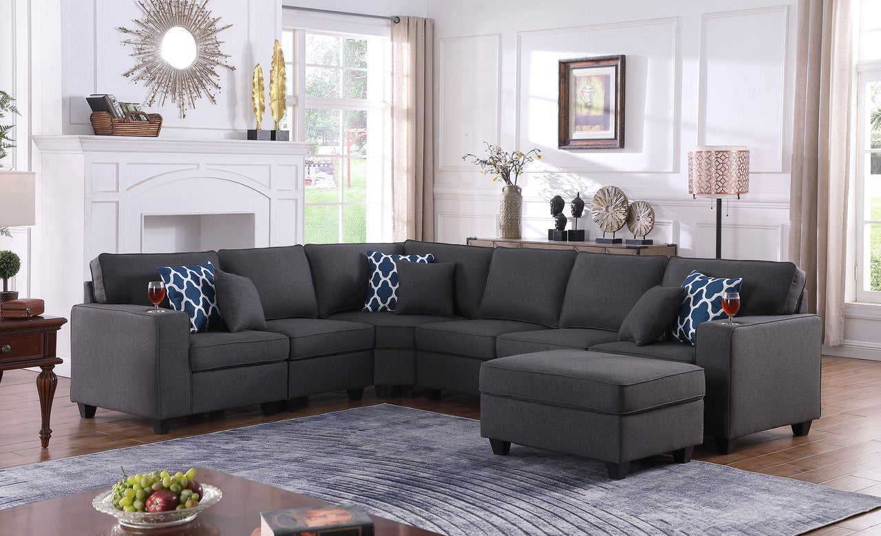 Cooper 125' Dark Gray Linen 7Pc Reversible Sectional w/Ottoman